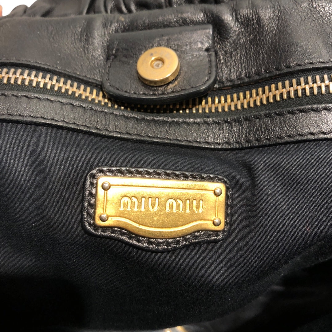MIU MIU/Hand Bag/Lambskin/BLK/vitello soft calf gathered tot view 7