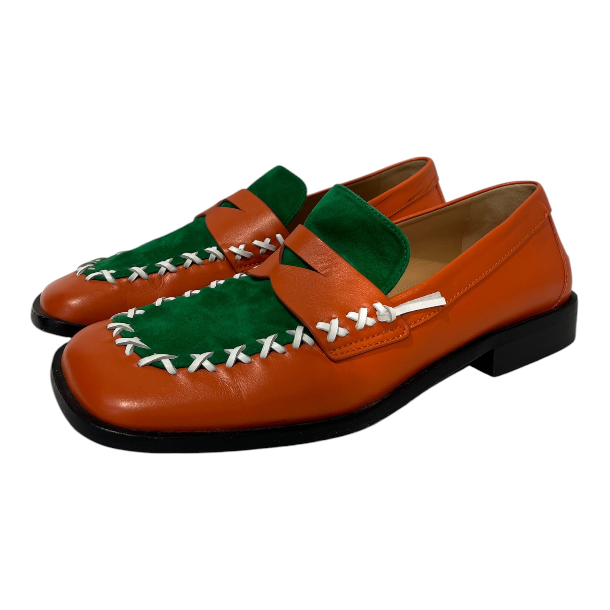 JW ANDERSON(J.W.ANDERSON)/Loafers/US 7/Leather/ORN/Slip-on/white stitched org/grn loafers view 2