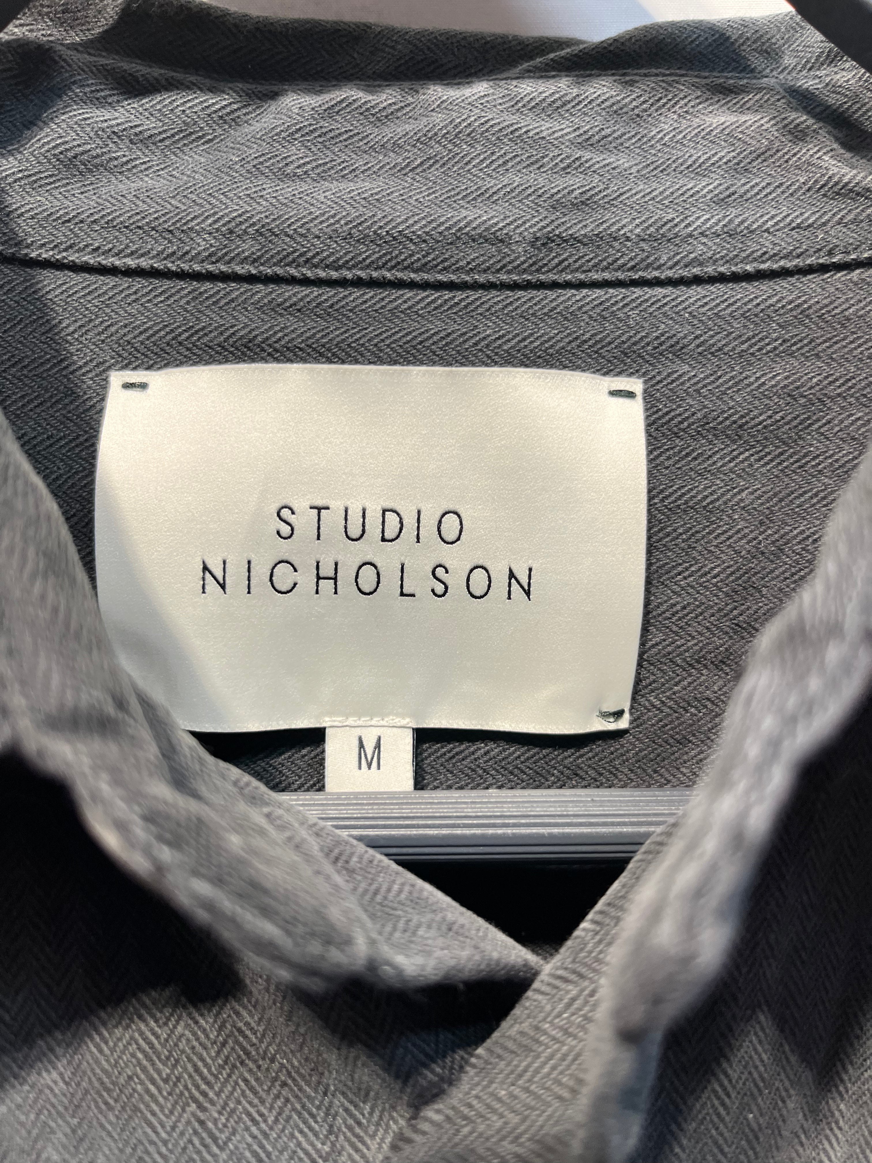 STUDIO NICHOLSON/LS Shirt/M/Cotton/GRY/Herringbone/HERRINGBONE DARK FIR view 3