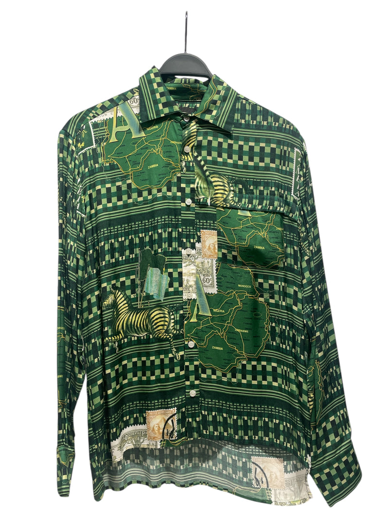 AHLUWALIA/LS Shirt/S/Nylon/MLT/Open Coller/All Over Print/GREEN VISCOSE SHIRT