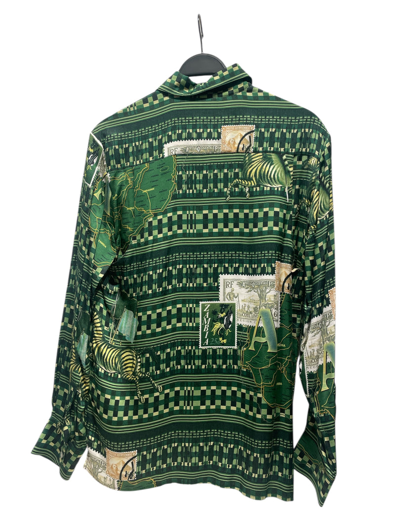 AHLUWALIA/LS Shirt/S/Nylon/MLT/Open Coller/All Over Print/GREEN VISCOSE SHIRT