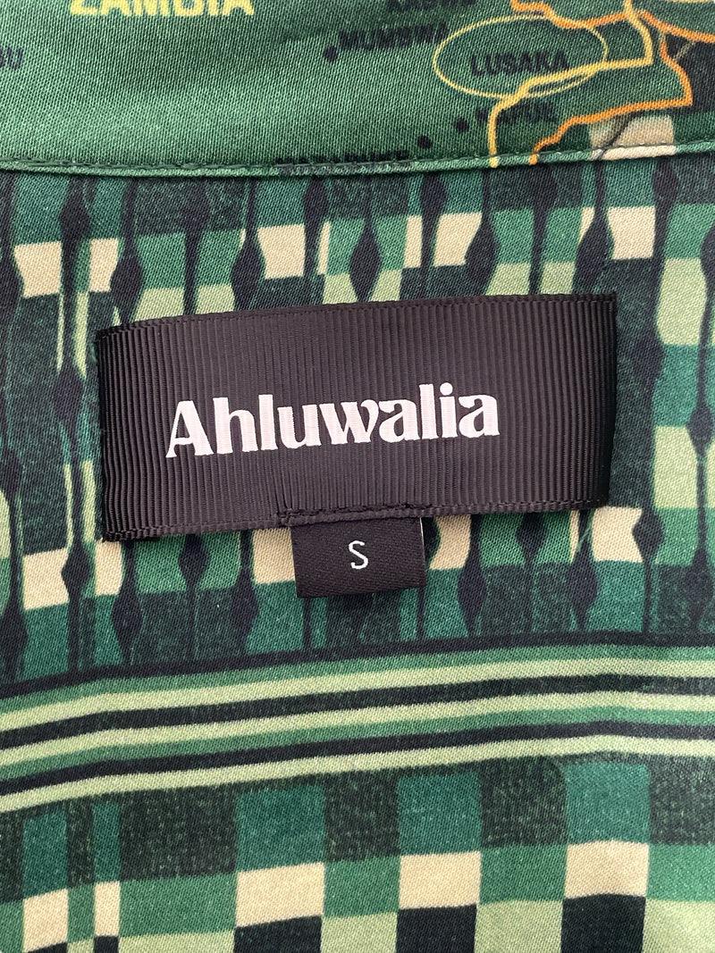 AHLUWALIA/LS Shirt/S/Nylon/MLT/Open Coller/All Over Print/GREEN VISCOSE SHIRT