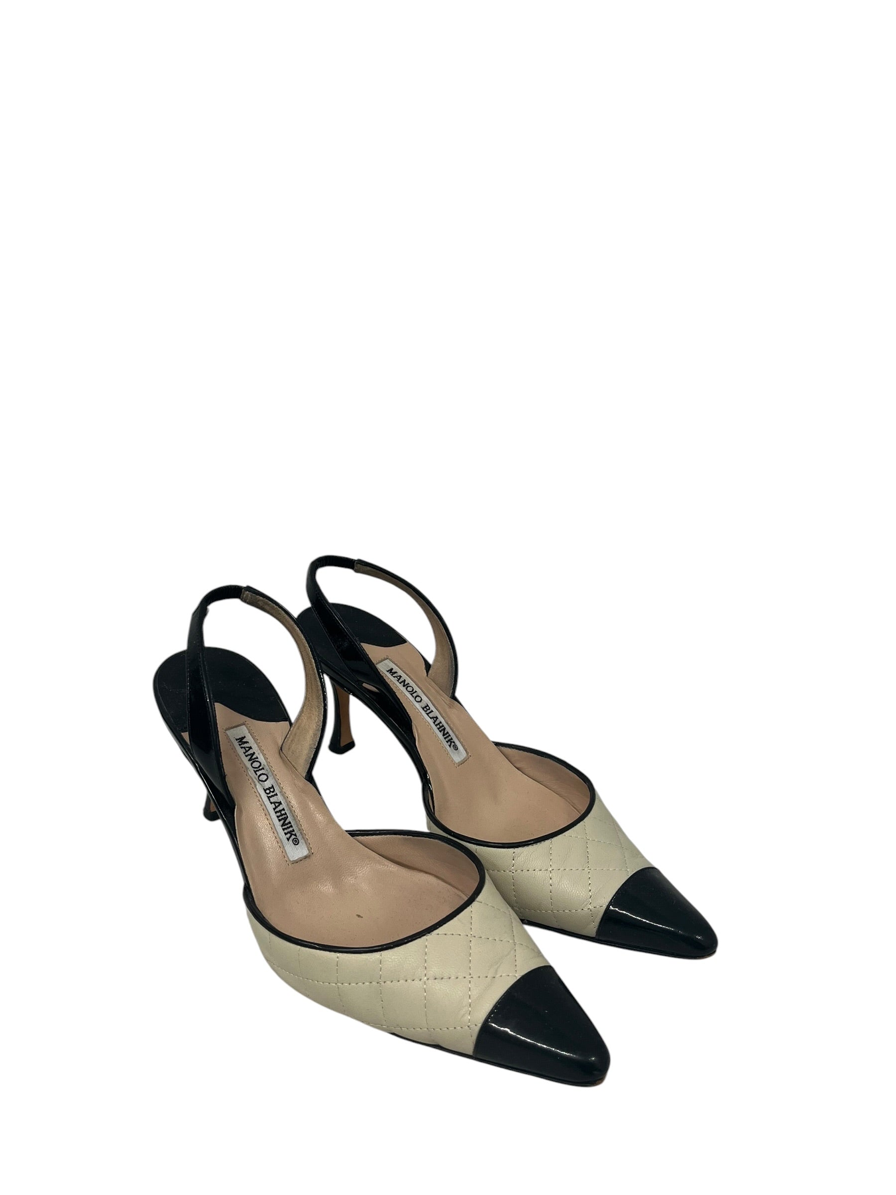 MANOLO BLAHNIK/Heels/EU 36.5/Leather/CRM/Ankle Strap/SLING BACK POINTED HEEL view 1