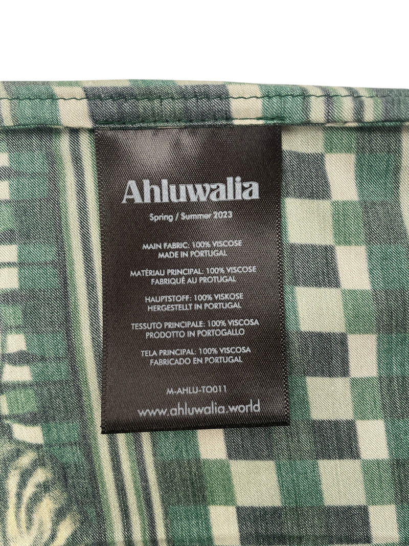 AHLUWALIA/LS Shirt/S/Nylon/MLT/Open Coller/All Over Print/GREEN VISCOSE SHIRT