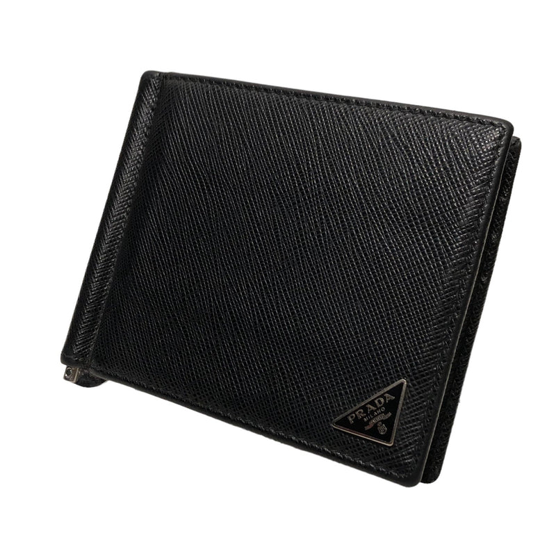 PRADA/Bifold Wallet/Leather/BLK/