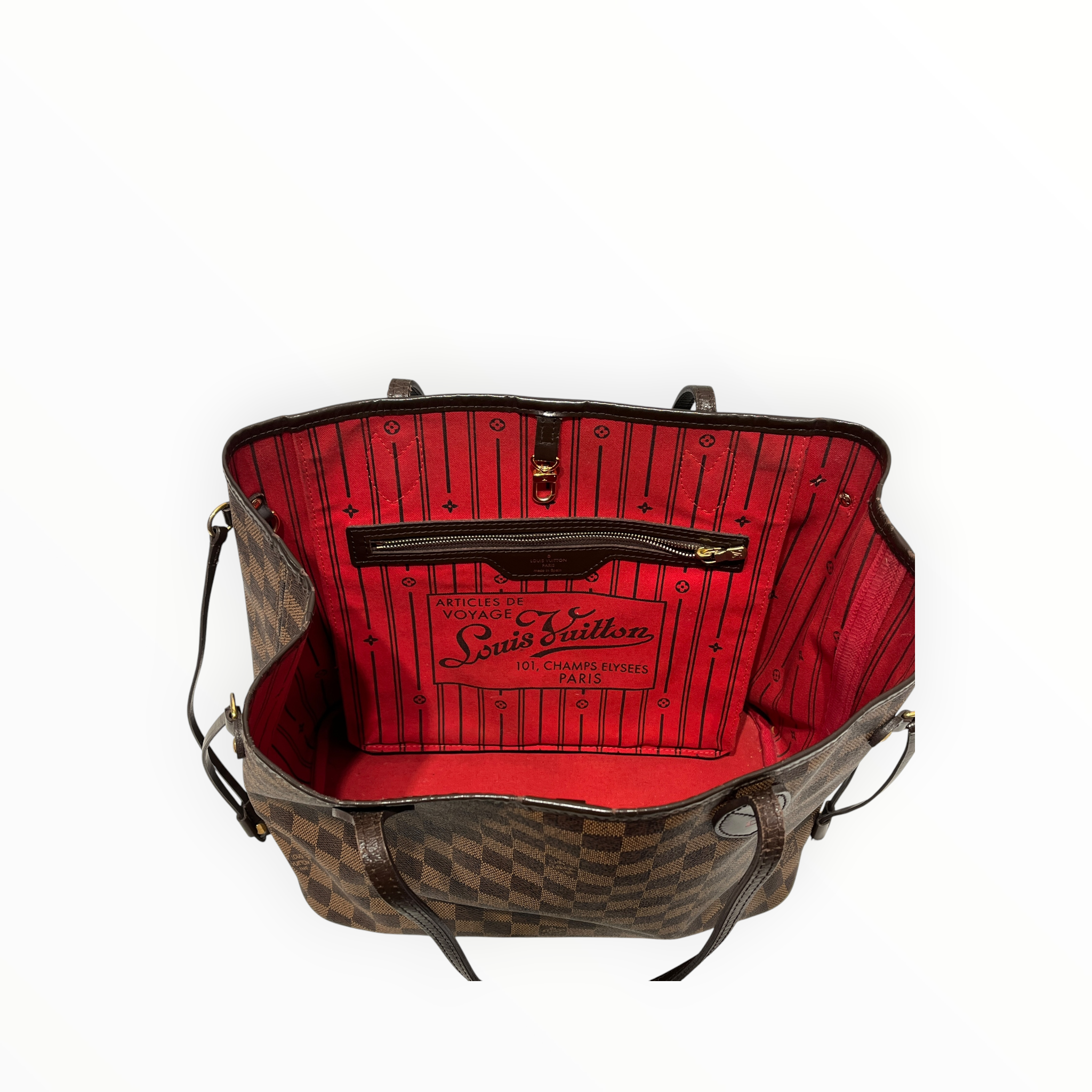 LOUIS VUITTON/Tote Bag/Stripe/Leather/BRW/Damier Ebene Neverfull MM view 5