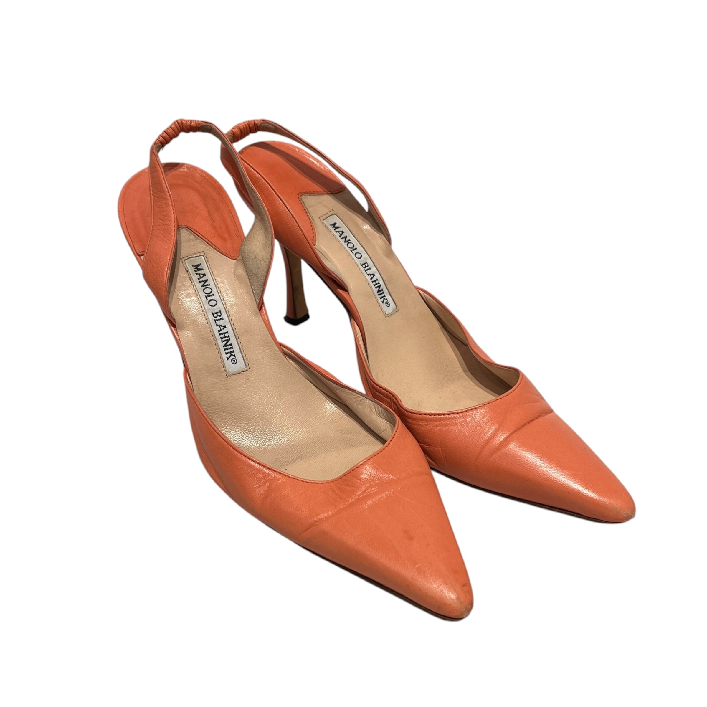 MANOLO BLAHNIK/Heels/EU 40/Leather/PNK/CORAL SLINGBACK STILETTO PUMP