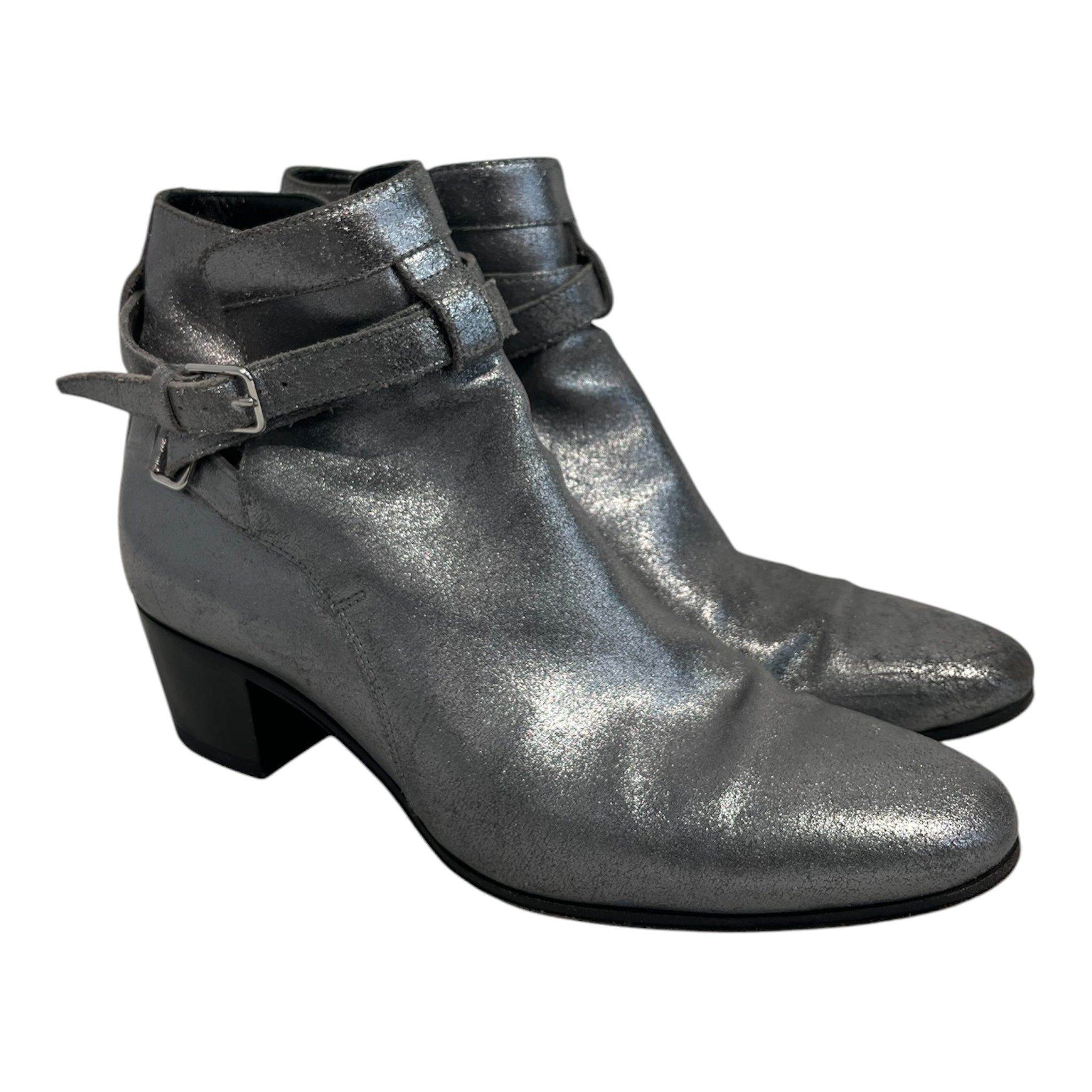 SAINT LAURENT/Booties/EU 37.5/Leather/SLV/SILVER BUCKLE view 1