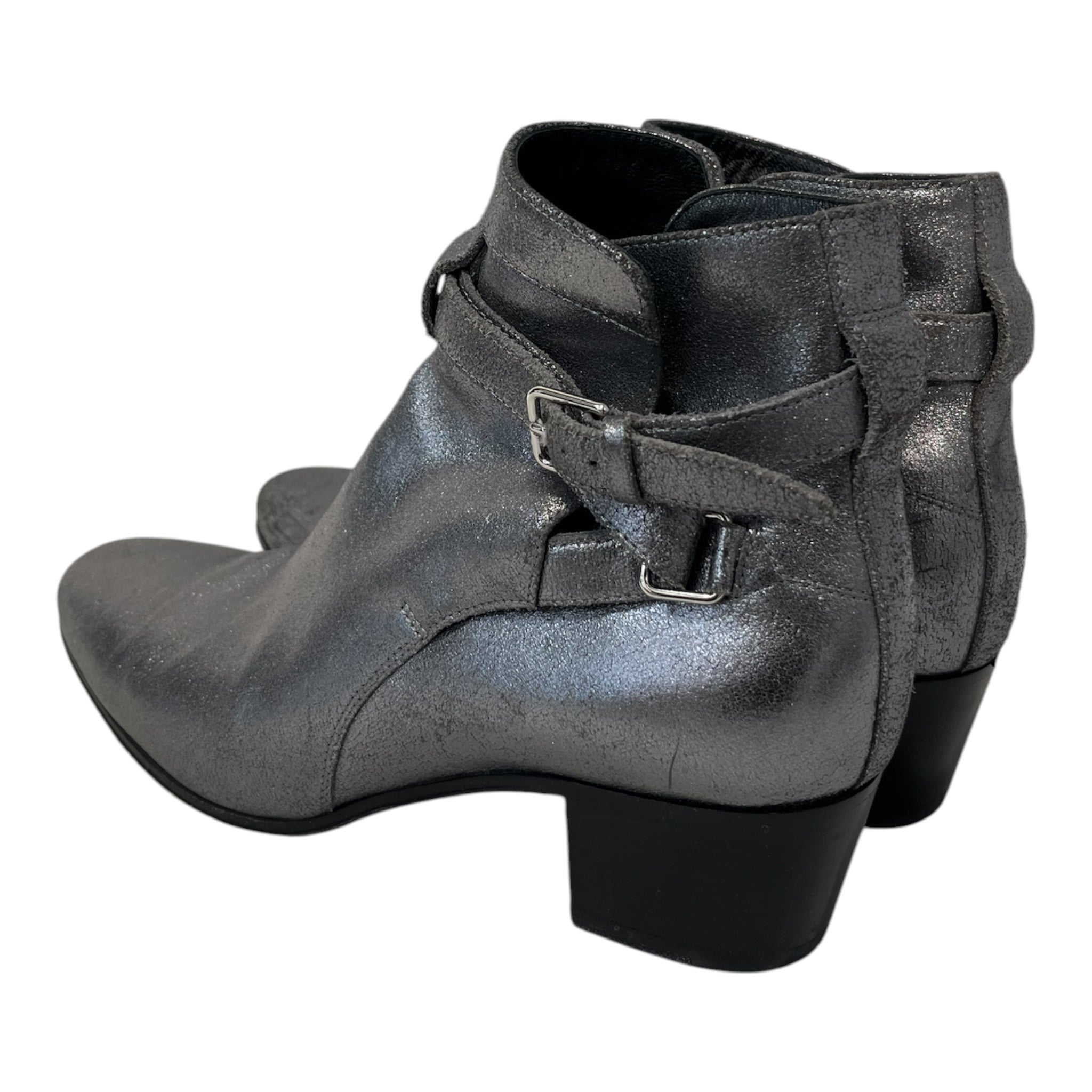 SAINT LAURENT/Booties/EU 37.5/Leather/SLV/SILVER BUCKLE view 2