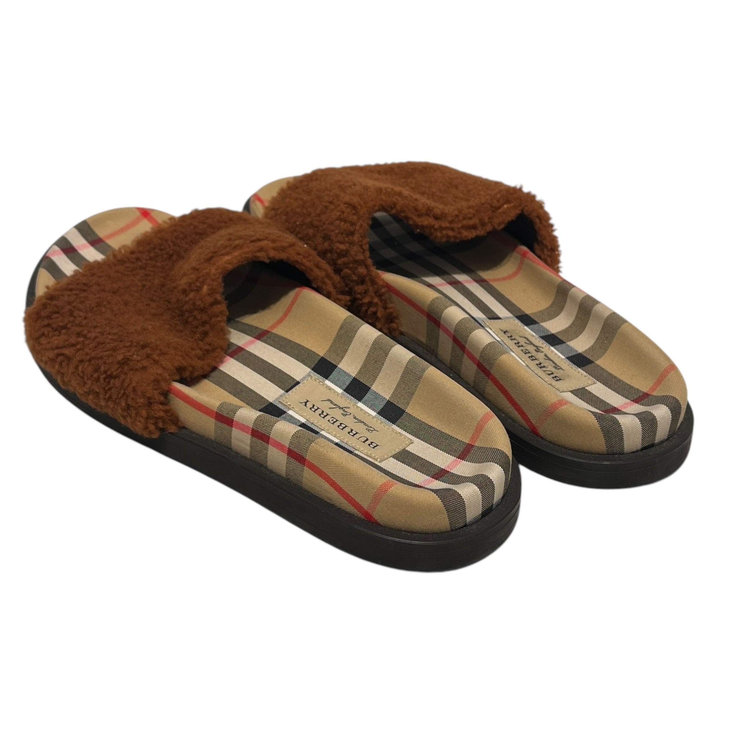 BURBERRY LONDON/Sandals/EU 36.5/Plaid/BRW/Open-Toe/Shearling Printed Check Slides view 2