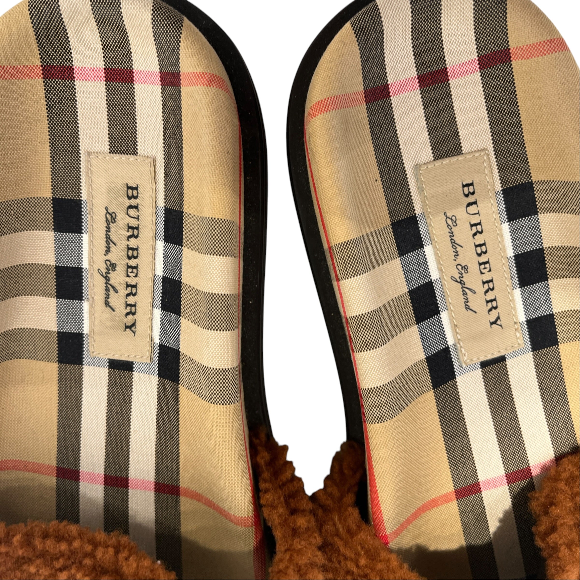 BURBERRY LONDON/Sandals/EU 36.5/Plaid/BRW/Open-Toe/Shearling Printed Check Slides view 3