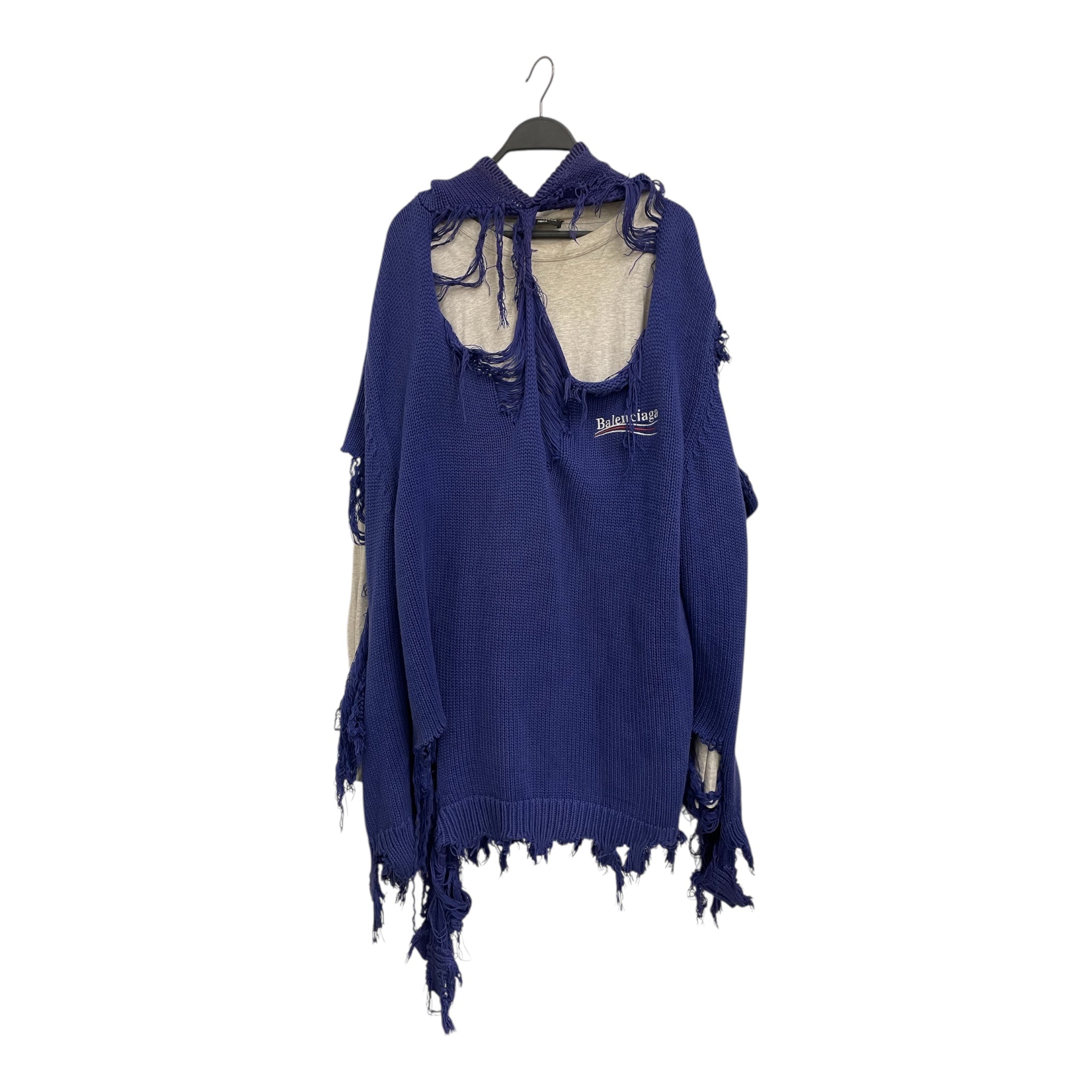 BALENCIAGA/Hoodie/M/Wool/BLU/CAMPAIGN DISTRESSED KNIT HOOD view 1