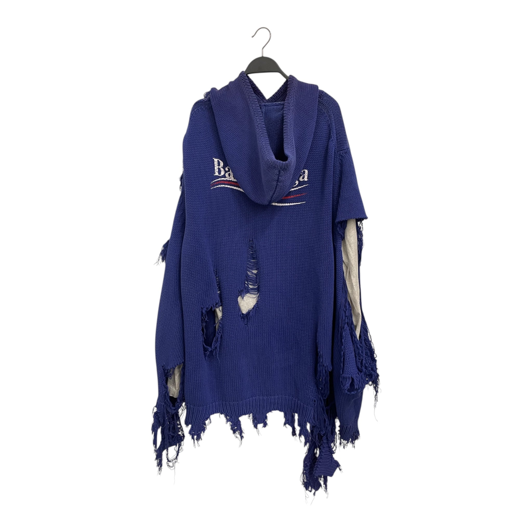 BALENCIAGA/Hoodie/M/Wool/BLU/CAMPAIGN DISTRESSED KNIT HOOD view 2