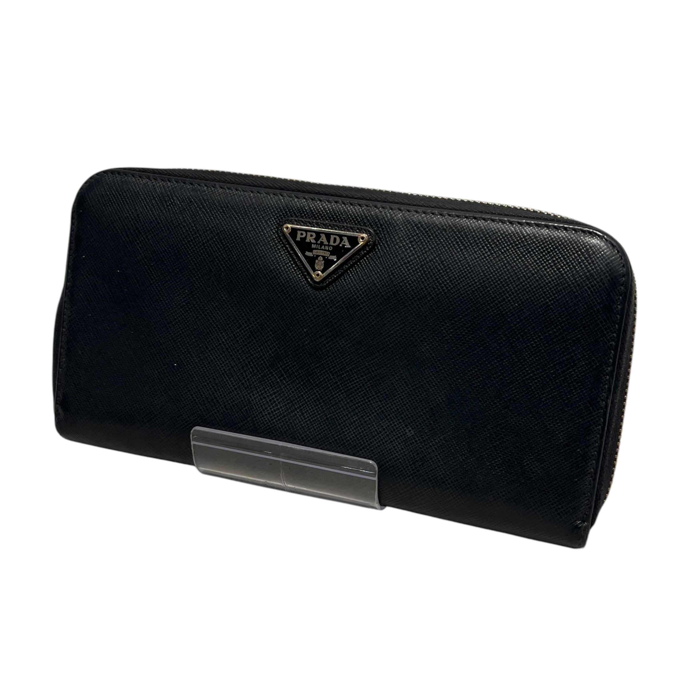 PRADA/Long Wallet/Leather/BLK/L's/SAFFIANO TRANGLE LEATHER/GOLD view 1