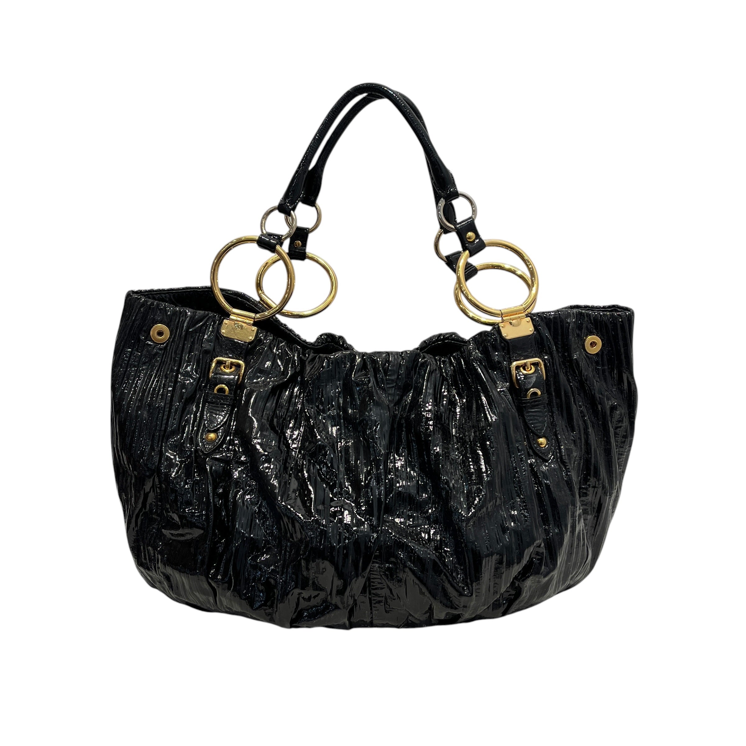 MIU MIU/Tote Bag/Leather/BLK/WRINKLED PATENT LEATHER view 2