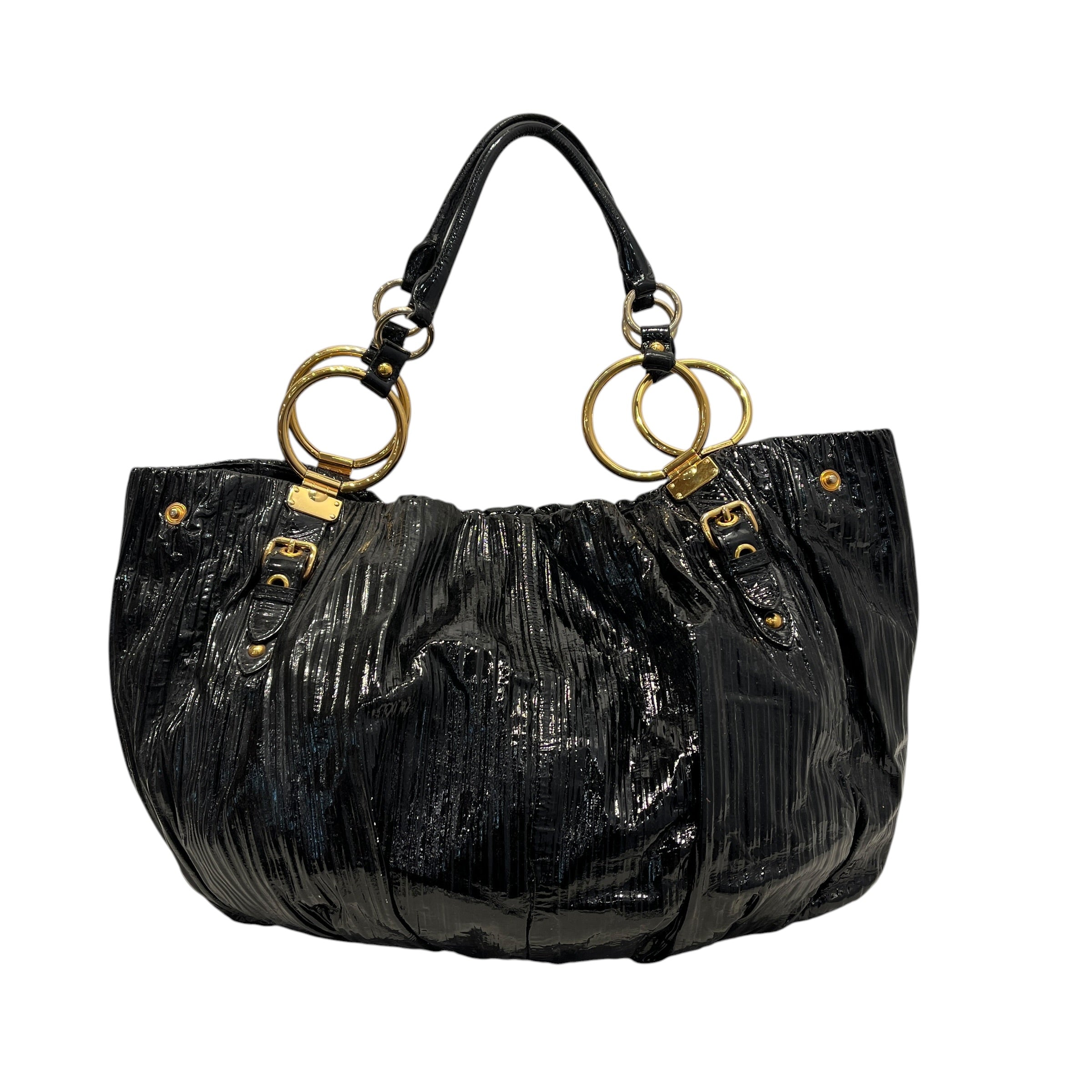 MIU MIU/Tote Bag/Leather/BLK/WRINKLED PATENT LEATHER view 1