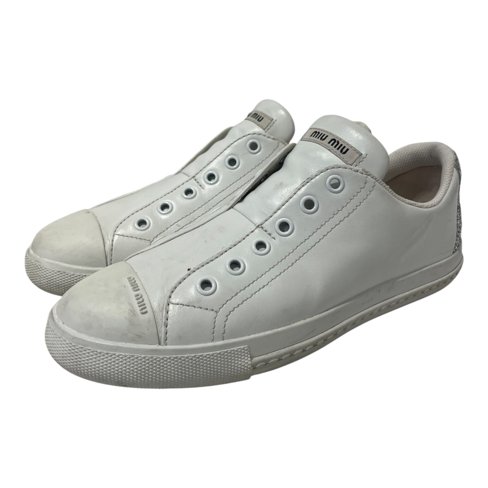 MIU MIU/Low-Sneakers/EU 37/Leather/WHT/5E928B SILVER HEEL view 1