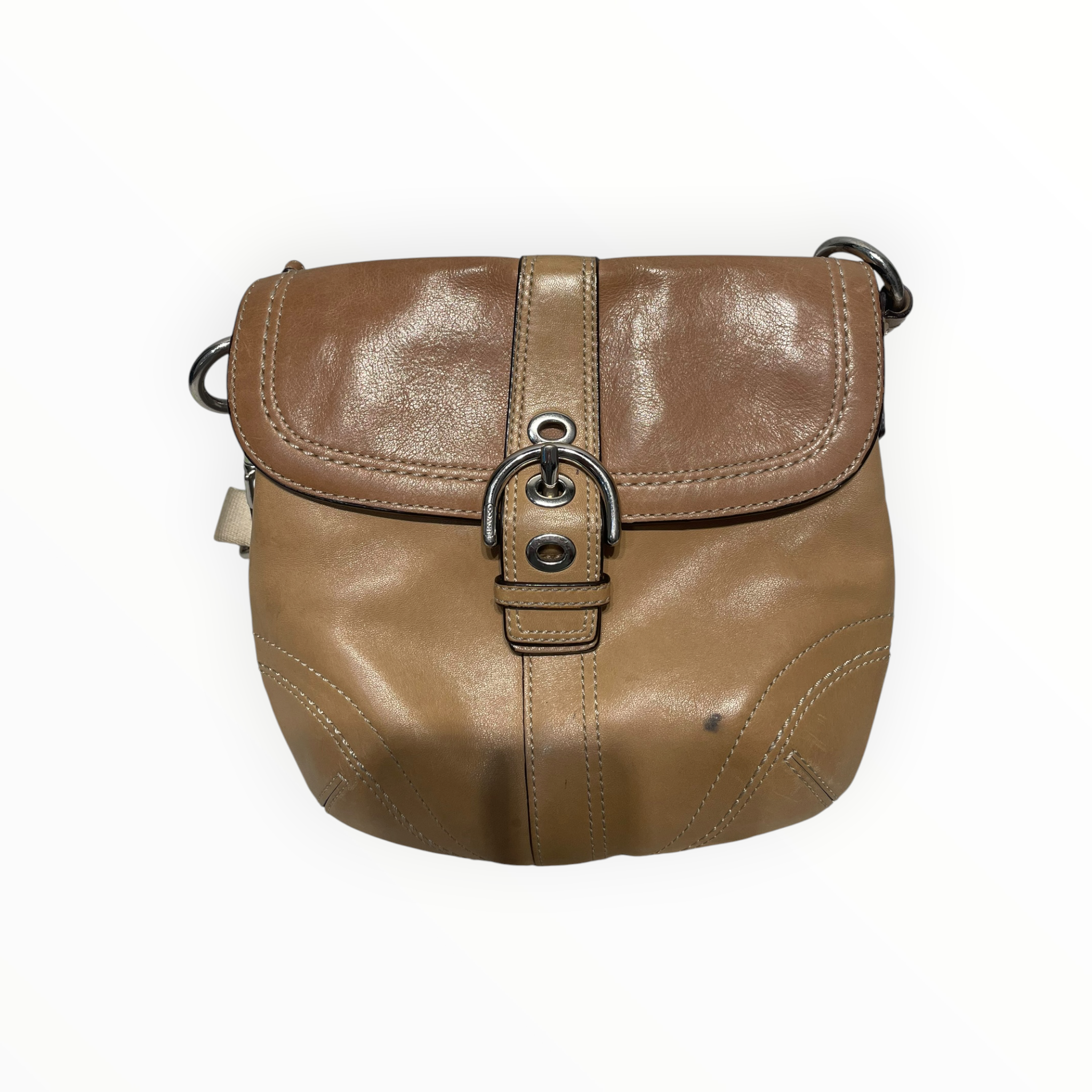 COACH/Cross Body Bag/Leather/BEG/vintage satchel bag w/ buckle view 1