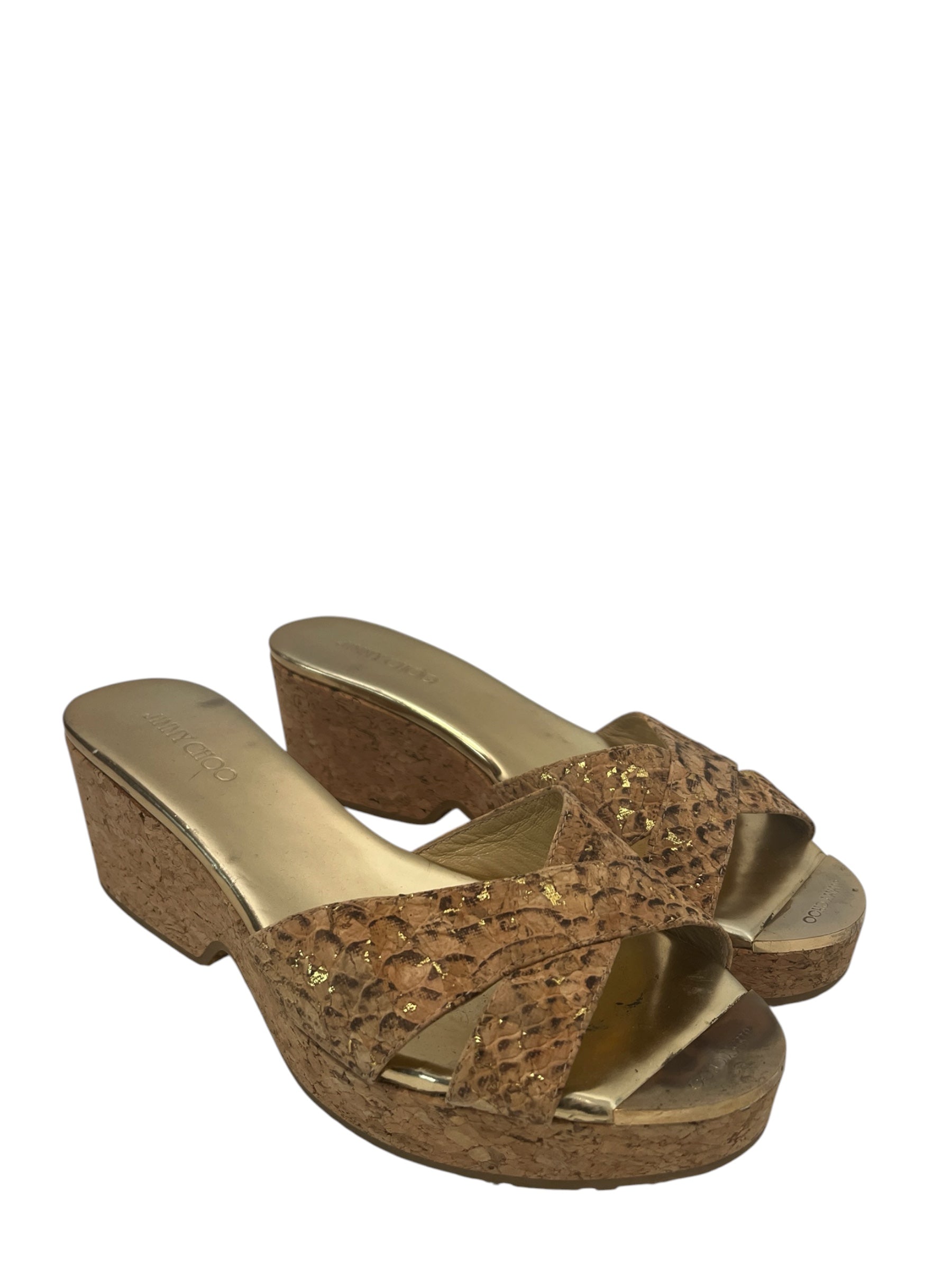 JIMMY CHOO/Sandals/EU 36.5/GLD/CORKSOLESNAKESKINSTRAPS view 1