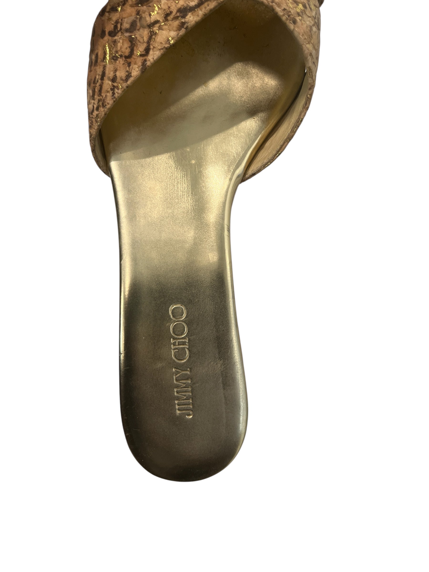 JIMMY CHOO/Sandals/EU 36.5/GLD/CORKSOLESNAKESKINSTRAPS view 3