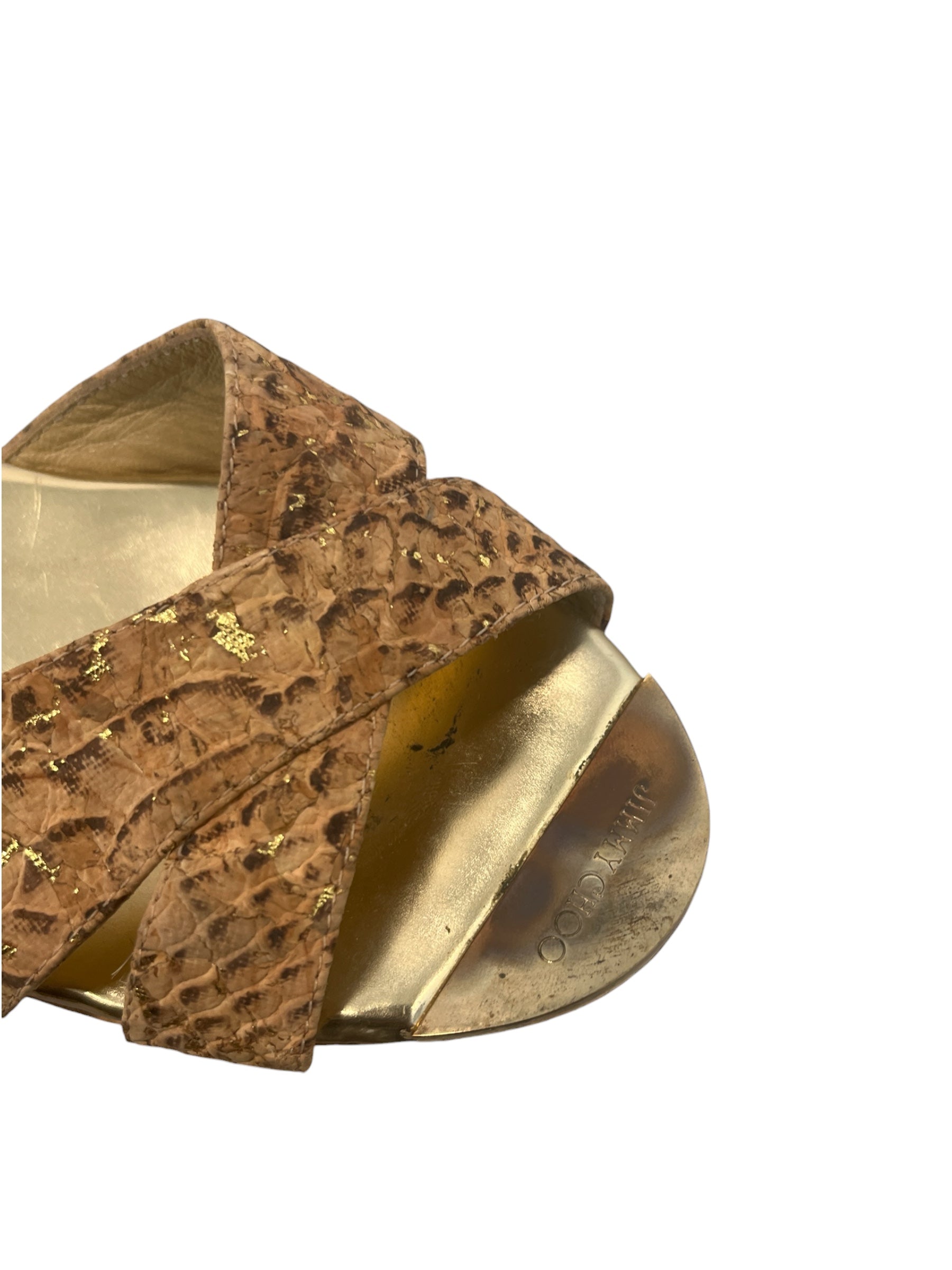 JIMMY CHOO/Sandals/EU 36.5/GLD/CORKSOLESNAKESKINSTRAPS view 4