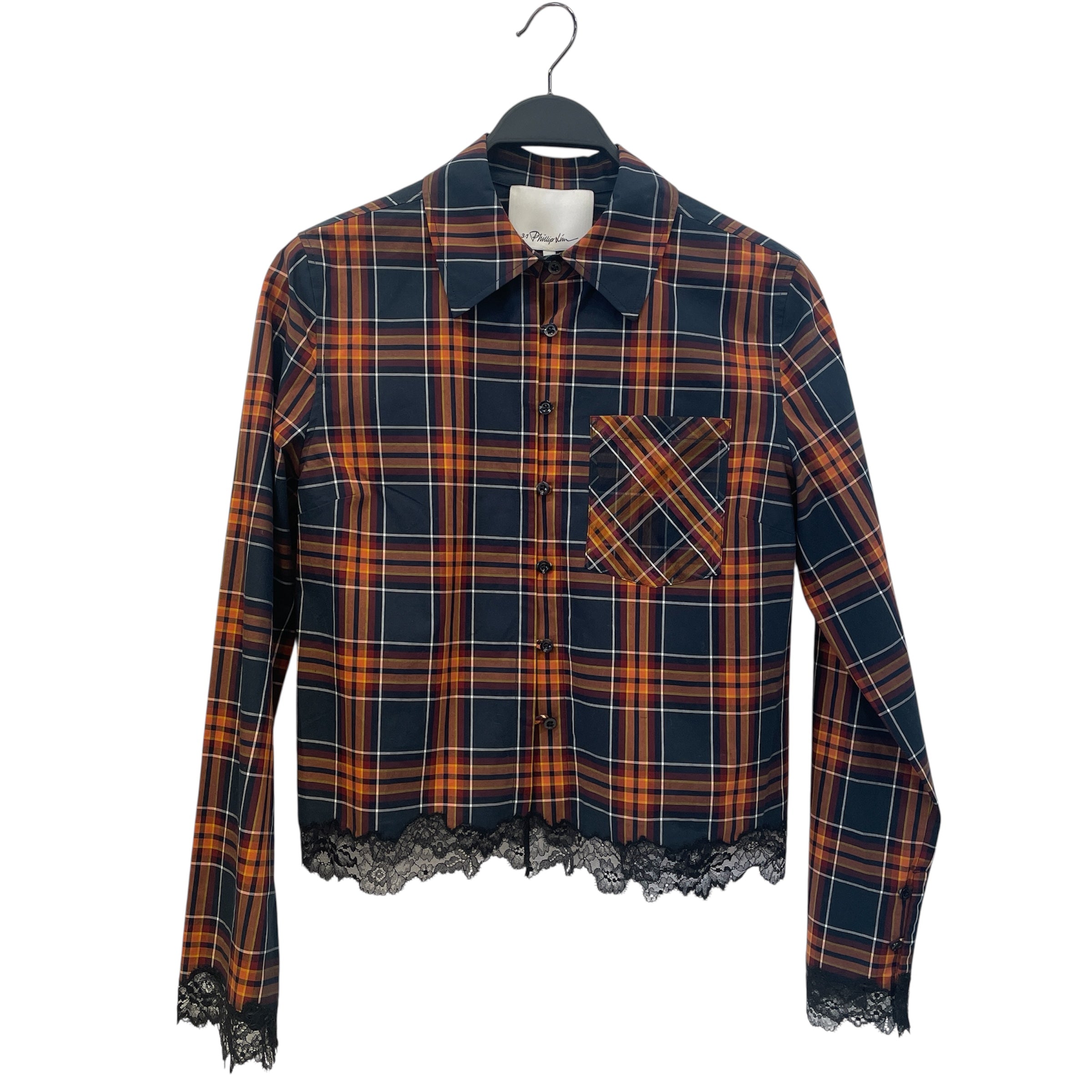 3.1 phillip lim/Flannel Shirt/8/Plaid/Cotton/MLT/org/navy lace bottom view 1