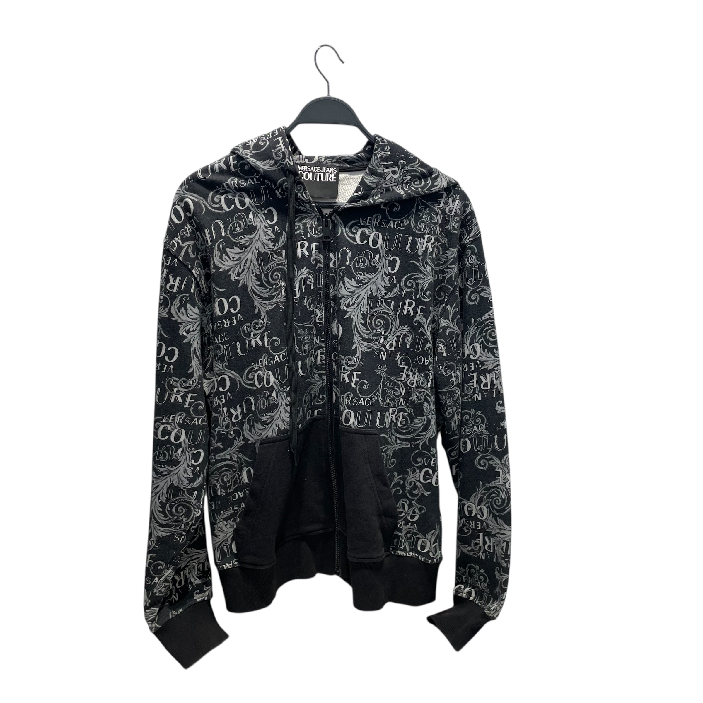 VERSACE JEANS COUTURE/Zip Up Hoodie/XXL/All Over Print/Cotton/BLK/couture logos all over view 1