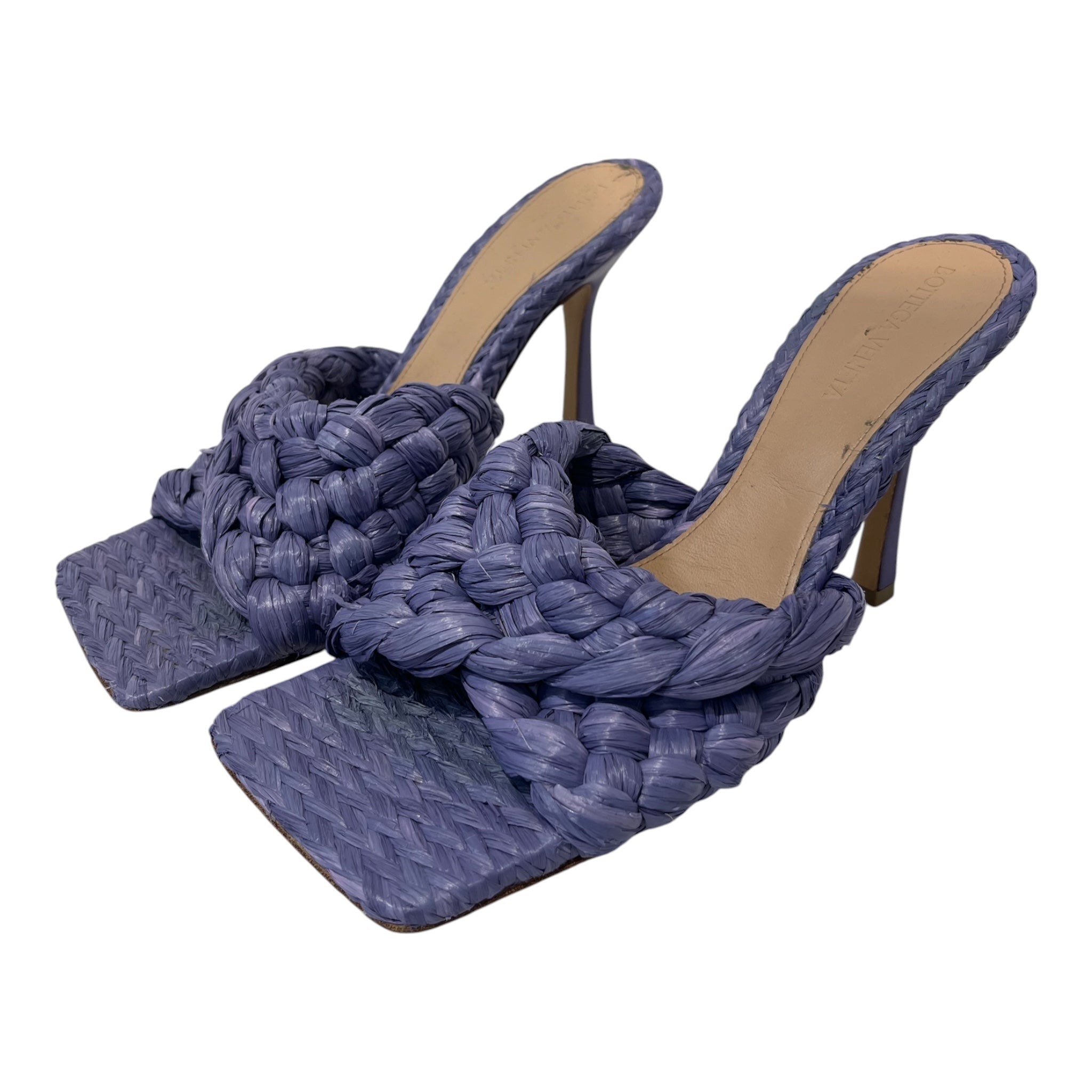BOTTEGA VENETA/Heels/US 7/Tweed/PPL/Open-Toe/intrecciato weave raffia heels view 1