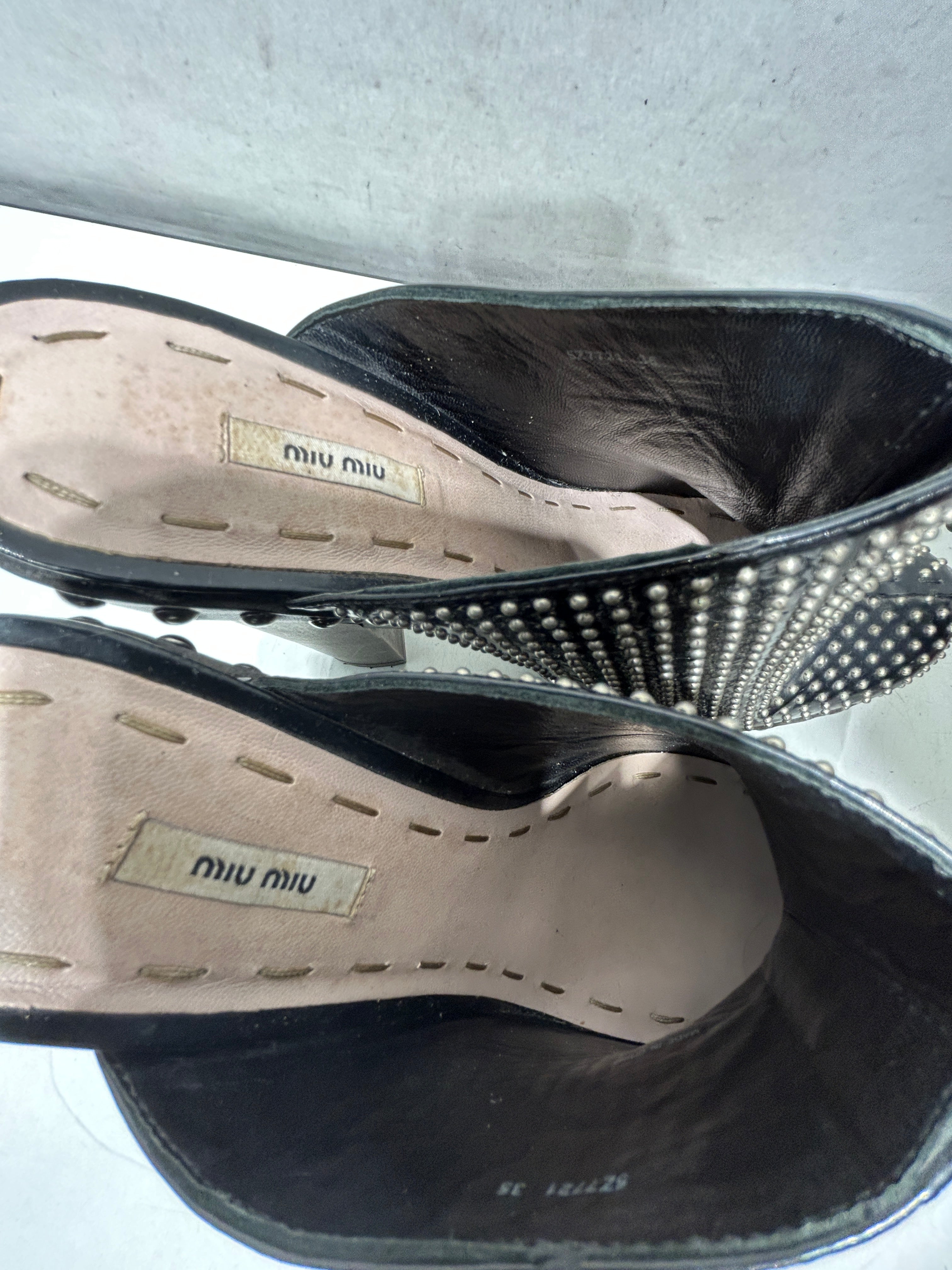 MIU MIU/Heels/US 5/Leather/BLK/STUDS view 3