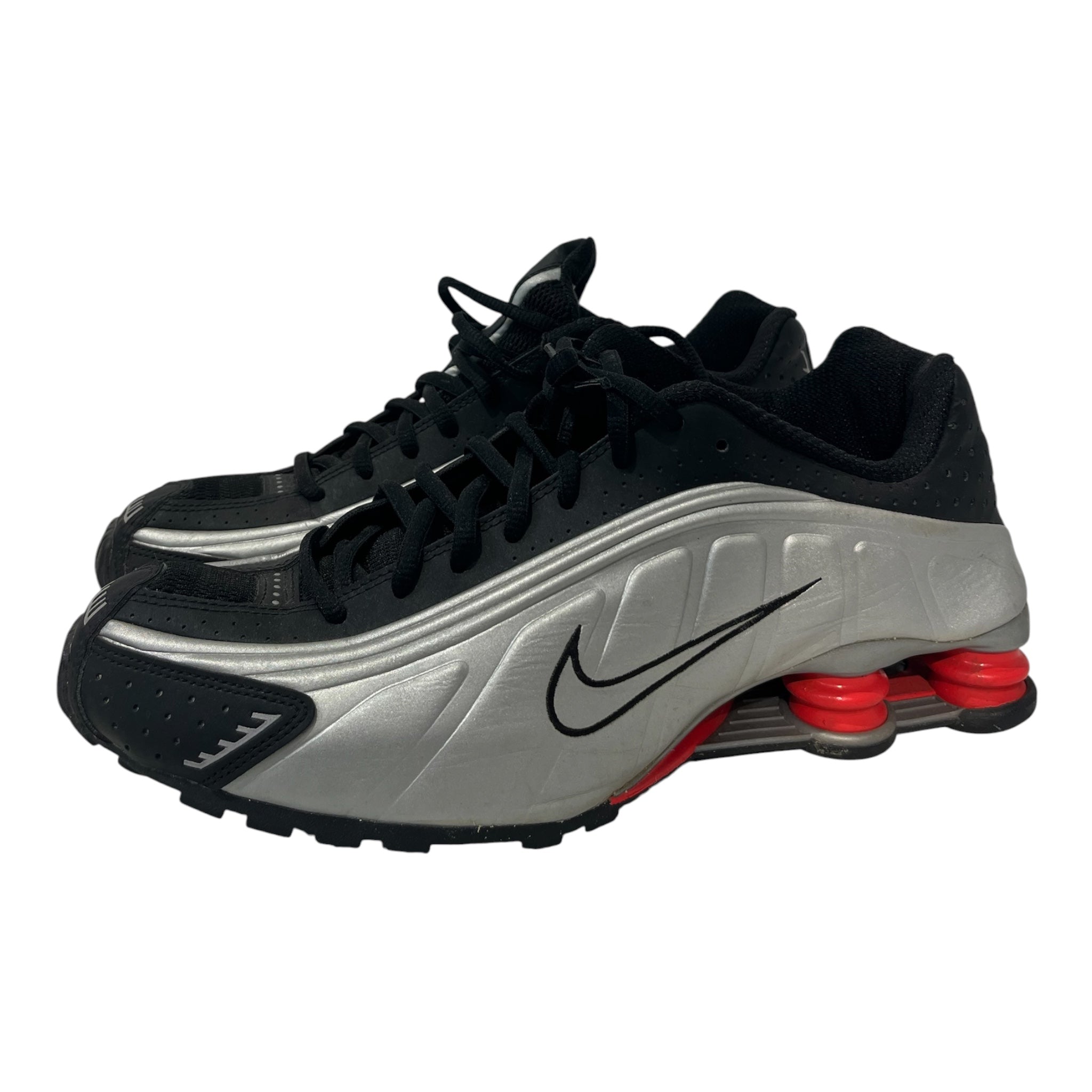 NIKE/Low-Sneakers/US 11/Polyester/SLV/shox r4 metallic silver/blk view 1