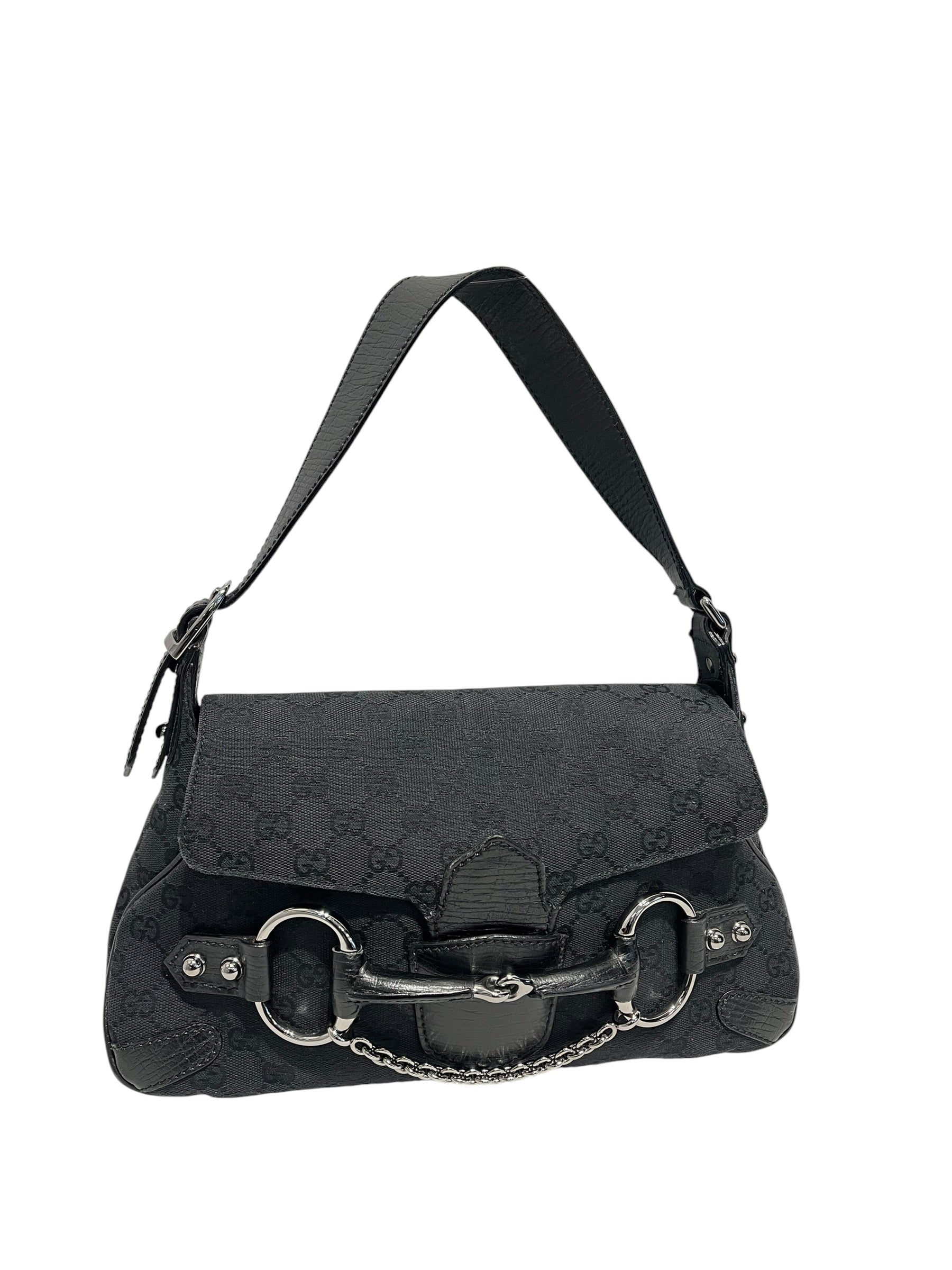 GUCCI/Hand Bag/Monogram/Cotton/BLK/Horsebit/ Tom Ford Era view 1