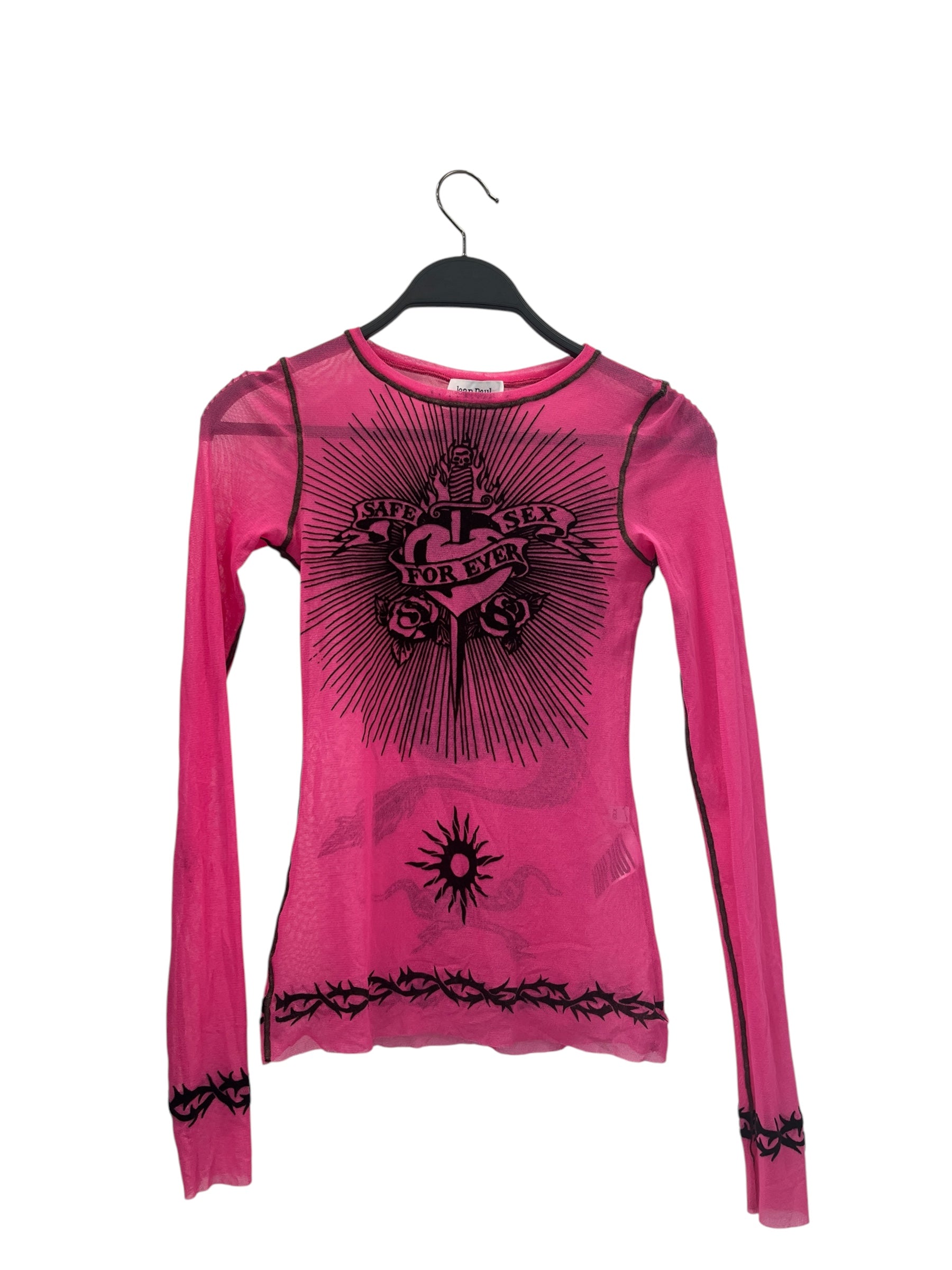 Jean Paul Gaultier/LS T-Shirt/XXS/Graphic/Polyester/PNK/SHEER MESH SAFESF4EVR view 1