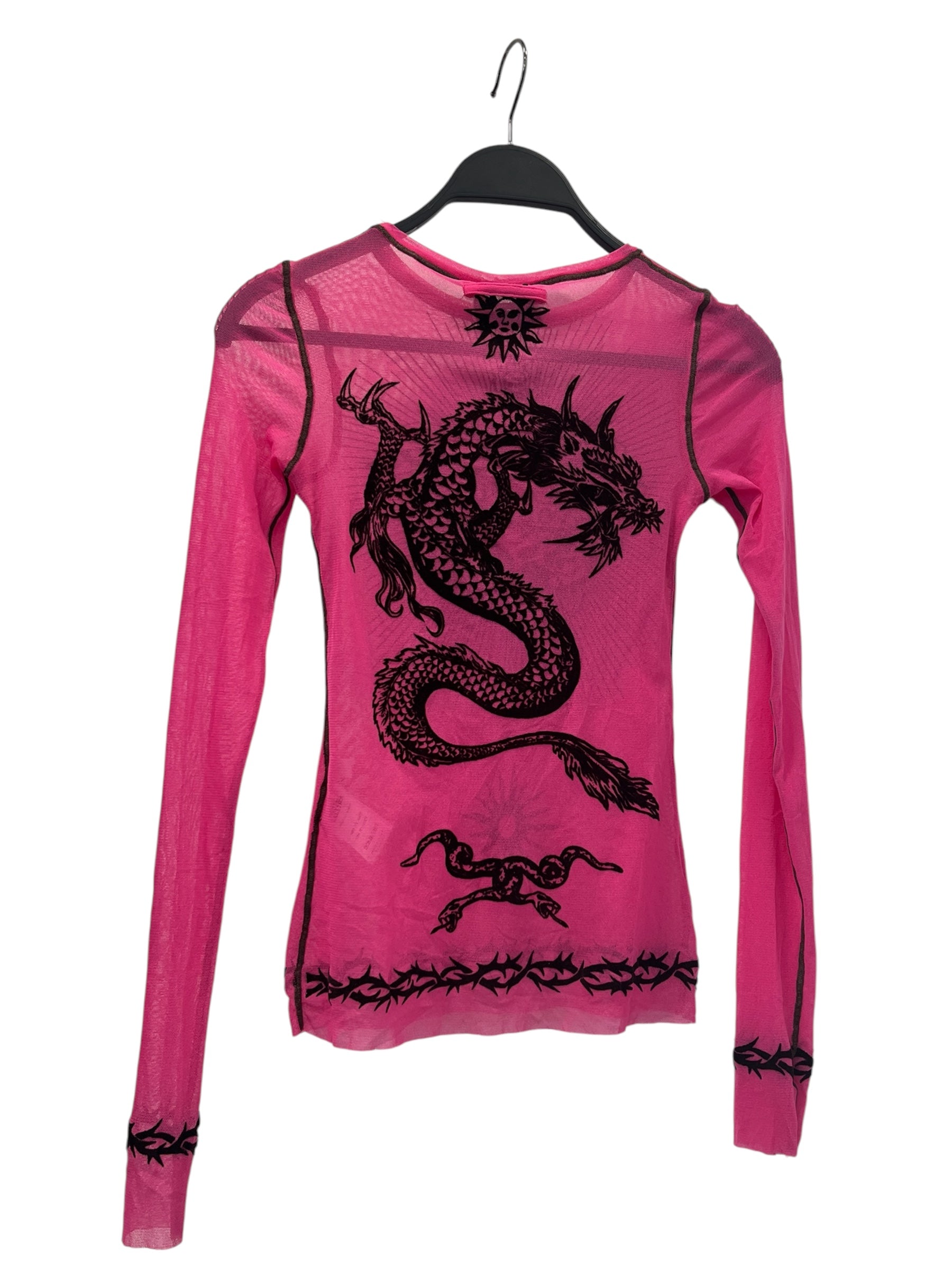 Jean Paul Gaultier/LS T-Shirt/XXS/Graphic/Polyester/PNK/SHEER MESH SAFESF4EVR view 2