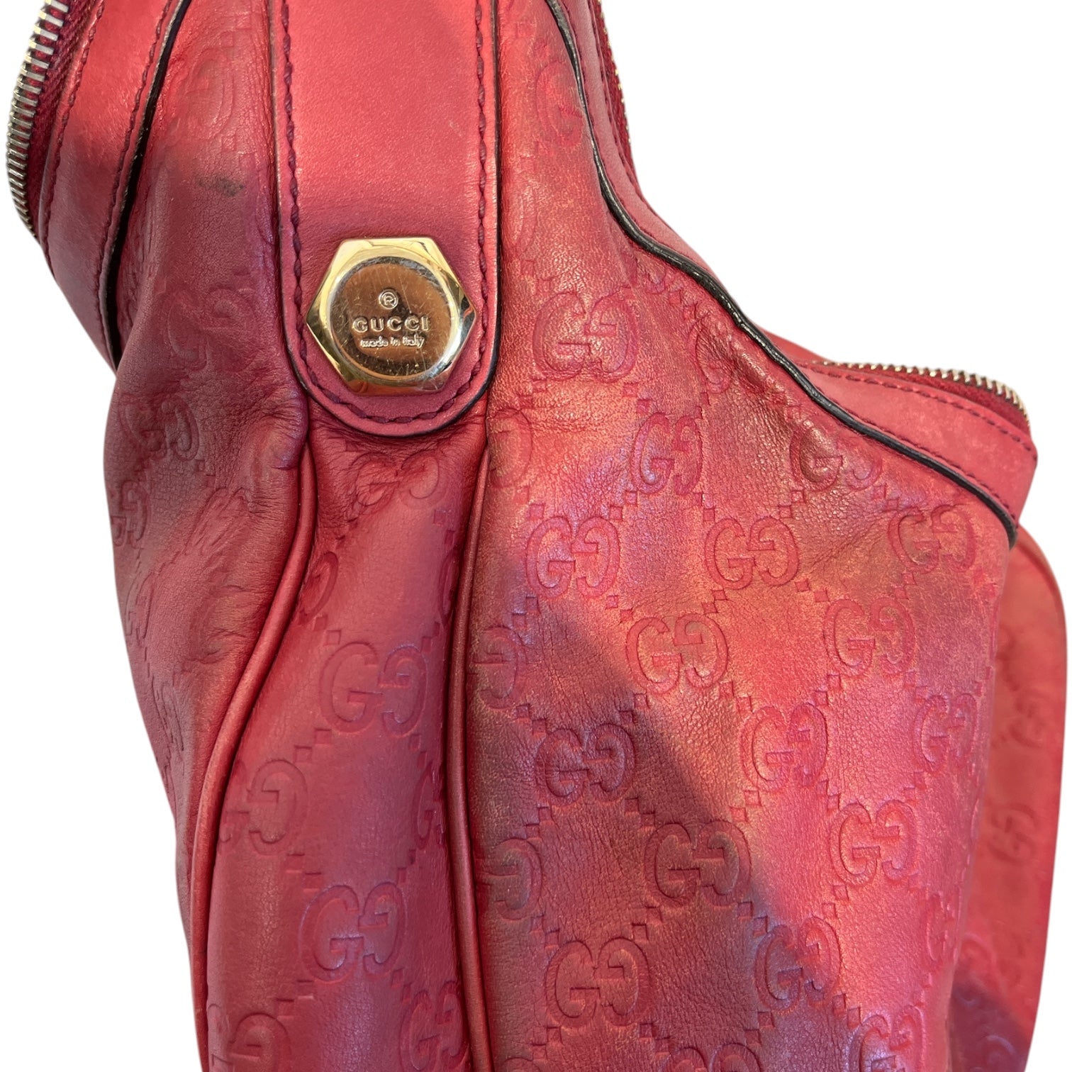 GUCCI/Hand Bag/Monogram/Leather/RED/Leather hobo bag view 6