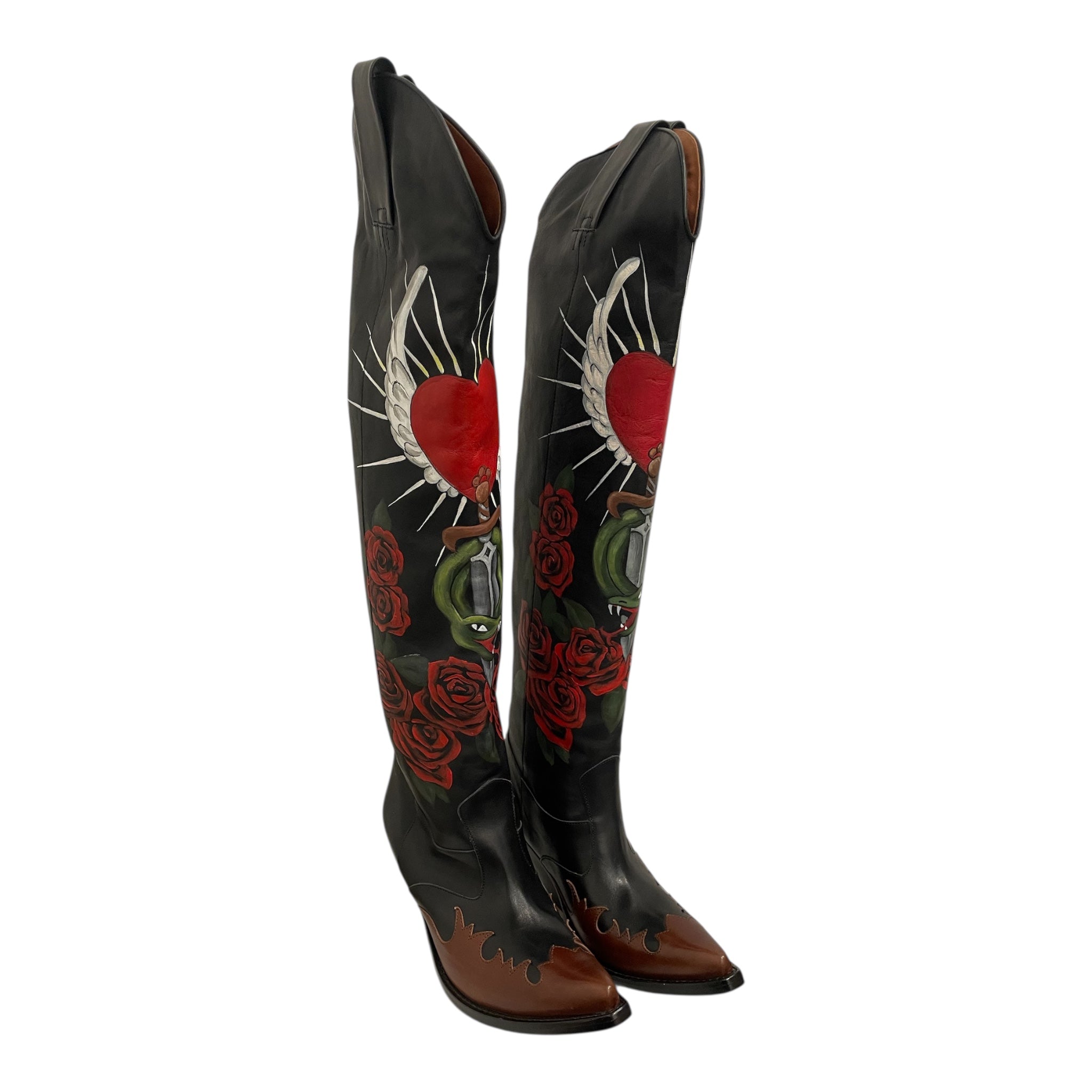 VETEMENTS/Western Boots/EU 39/Graphic/Leather/BLK/2016 HAND PAINTED WESTERN view 1