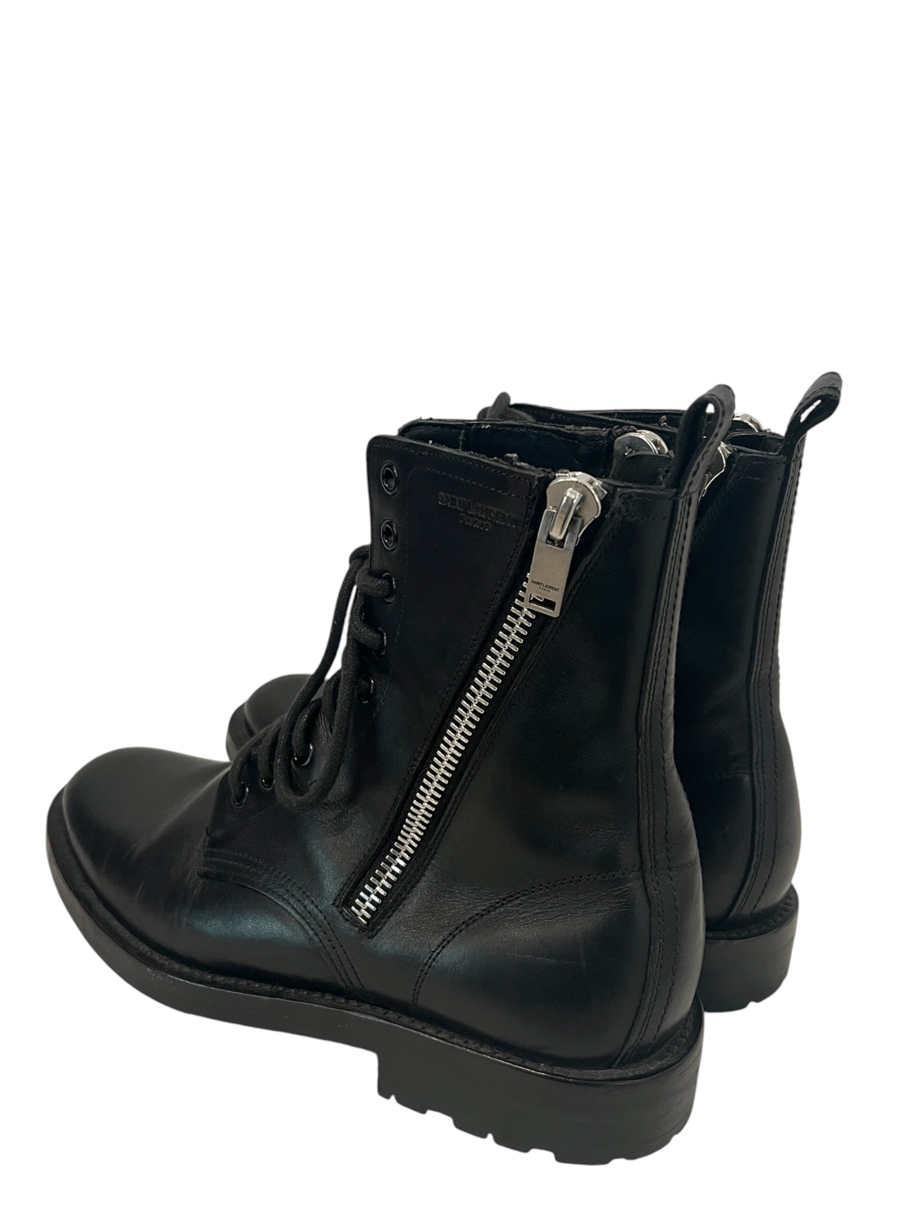 YVES SAINT LAURENT/Biker Boots/EU 40/Leather/BLK/Double Zip Lace Up Boots view 2