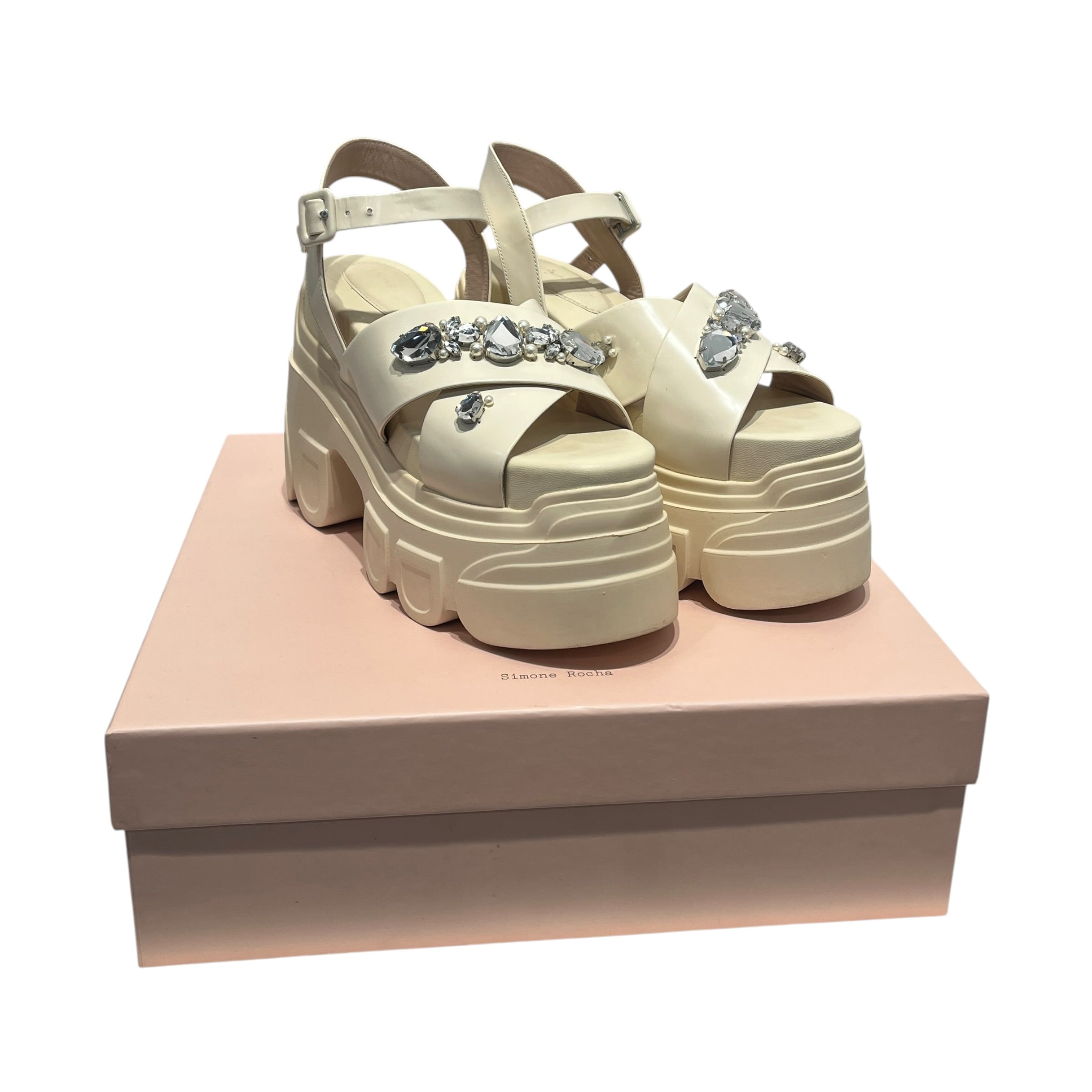 SIMONE ROCHA/Sandals/EU 35/CRM/RHINETSONED LEATHER PLATFORMS view 1