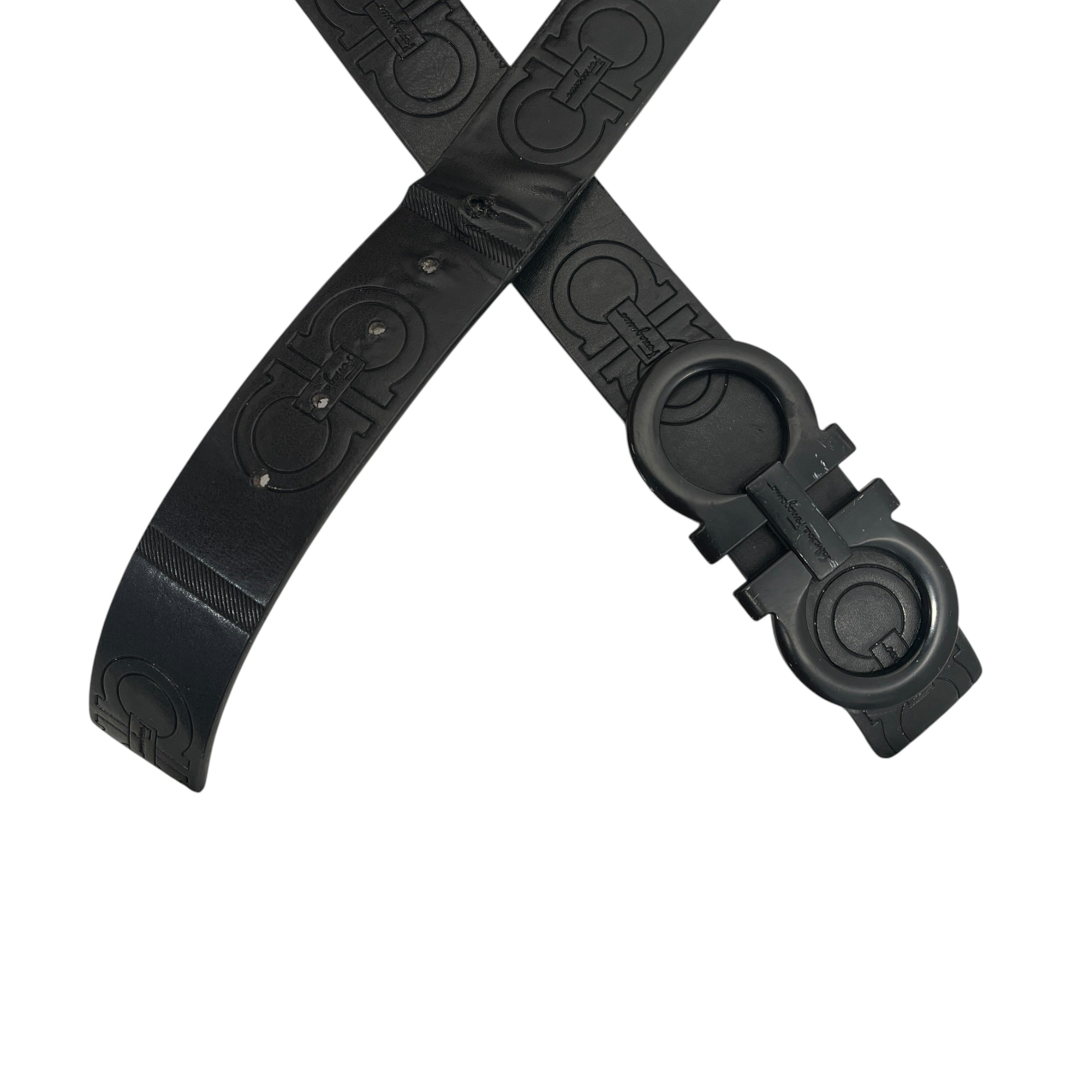 Salvatore Ferragamo/Belt/Monogram/Leather/BLK/M's/engraved logo on belt view 2