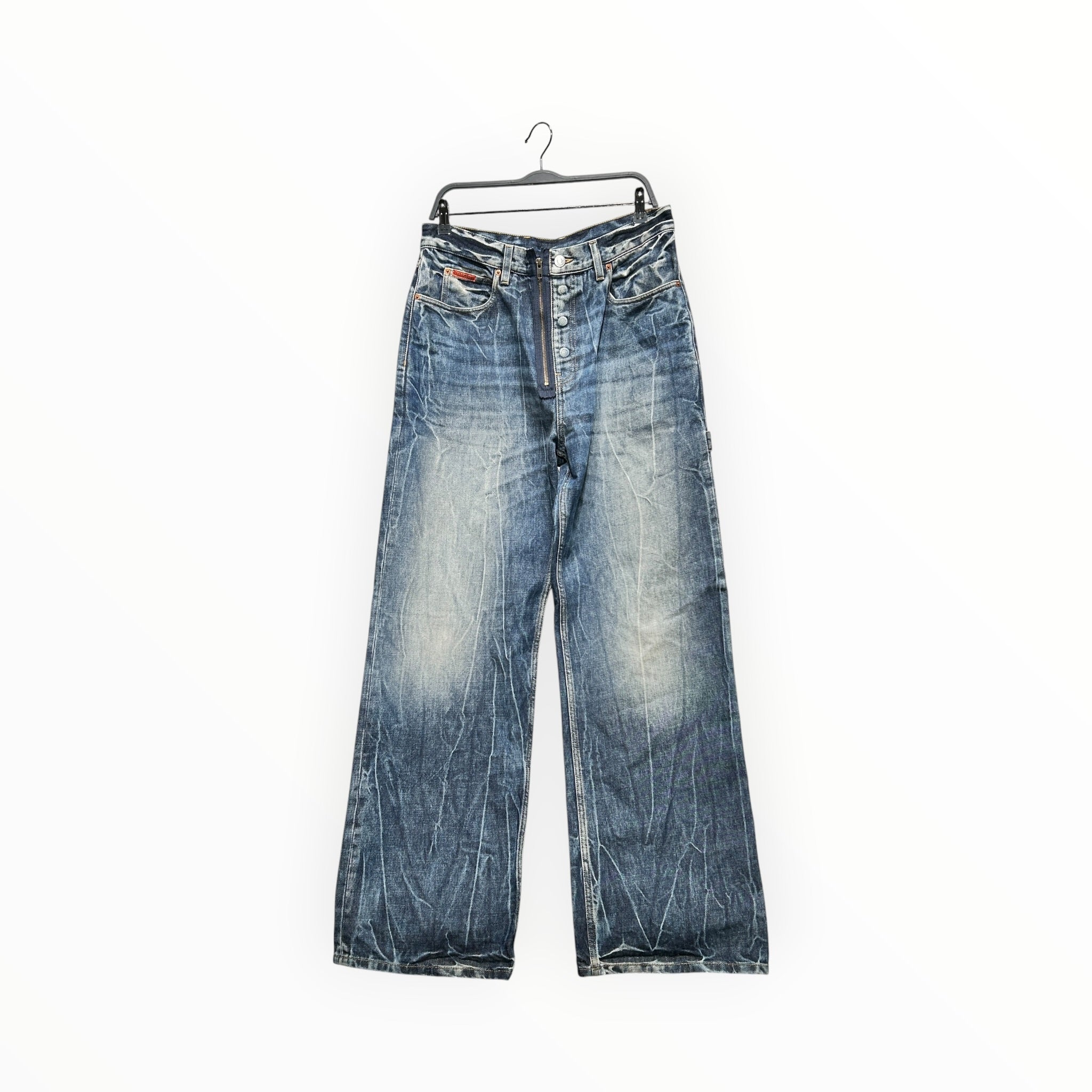 MARTINE ROSE/Pants/M/Denim/BLU/WIDE LIGHT ACID WASH DENIM view 1