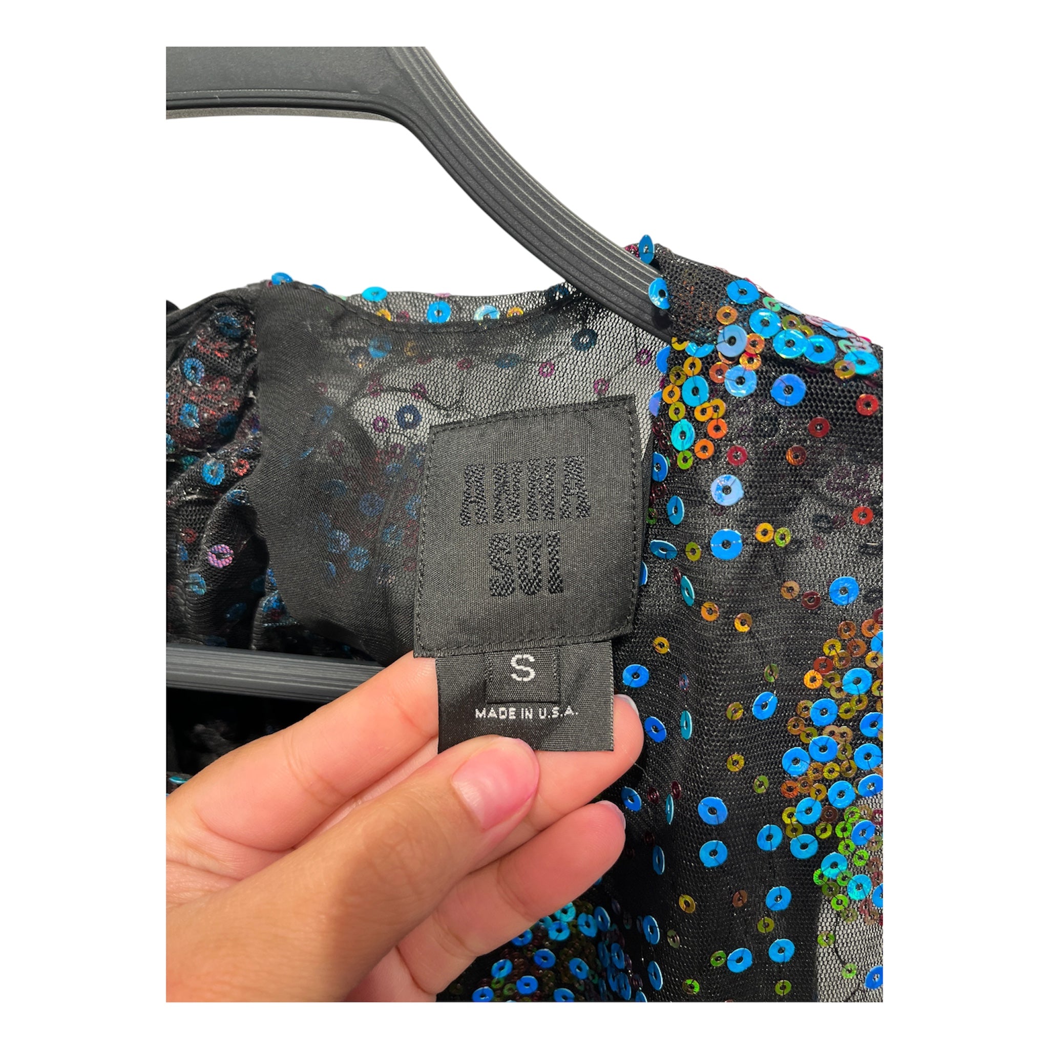 ANNA SUI/SL Blouse/S/Glitter/Polyester/BLK/ view 3