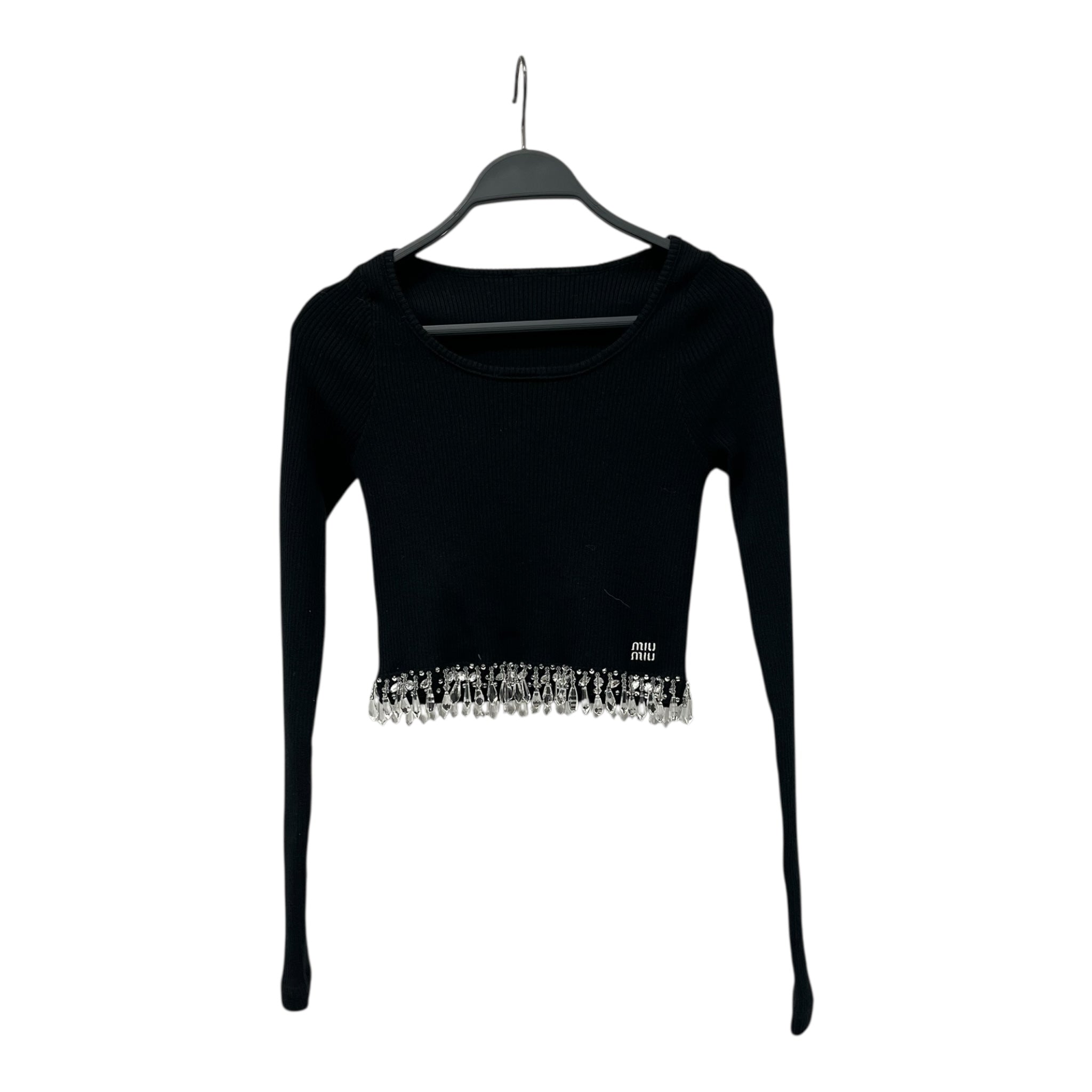 MIU MIU/Sweater/S/Cotton/BLK/CRYSTAL TRIM EMBELLISHMENT view 1