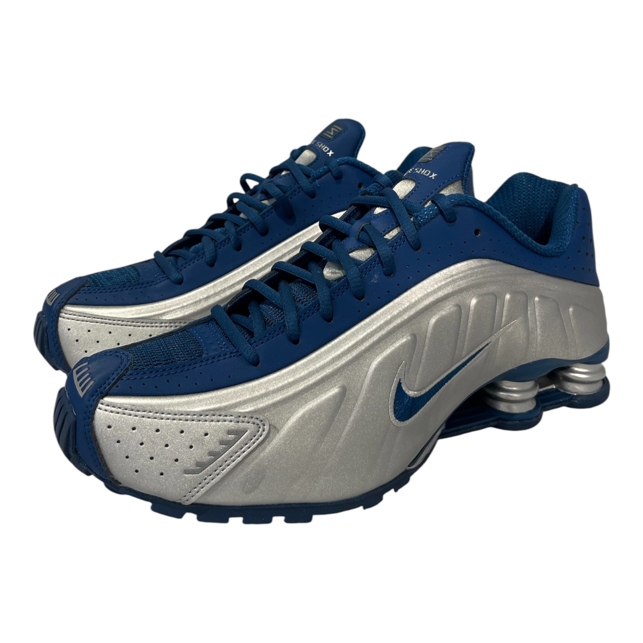 NIKE/Low-Sneakers/US 10/Faux Leather/BLU/U-Tip/IQ9391476 shox r4 slvr/blu view 1