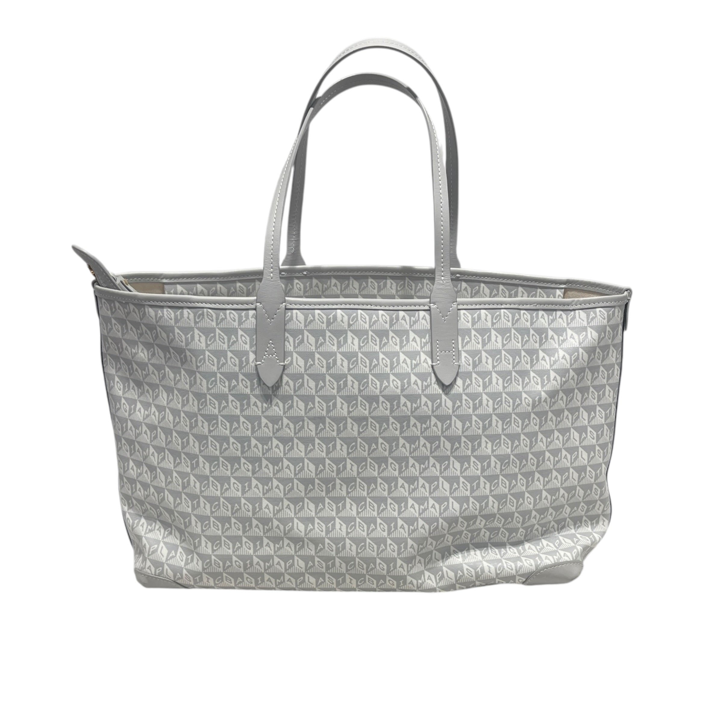 ANYA HINDMARCH/SMILEY FACE/Tote Bag/All Over Print/Leather/GRY/i am a plastic bag wink face view 2