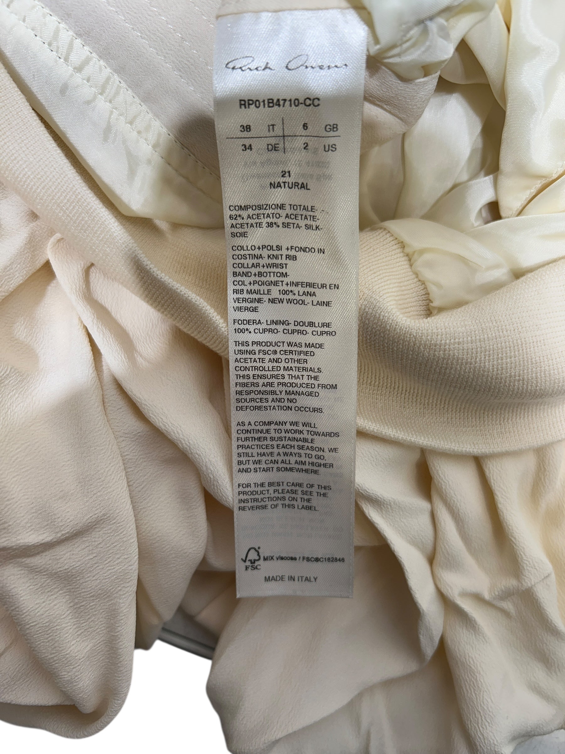 Rick Owens/Riders Jkt (S)/38/Silk/CRM/ view 3