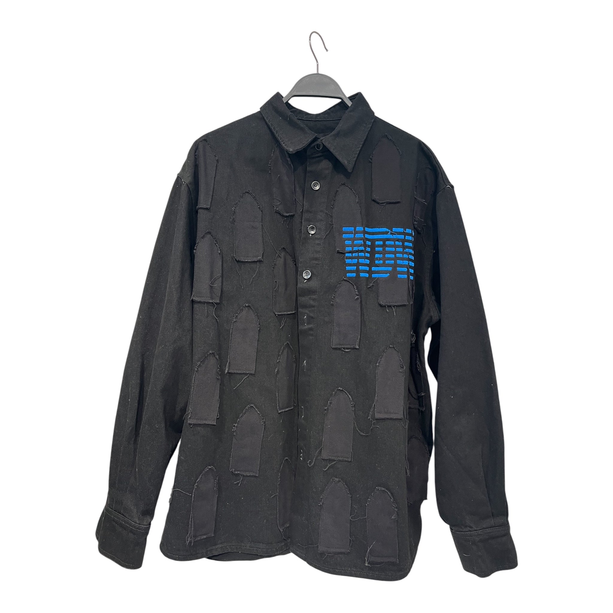WHO DECIDES WAR/Denim Jkt/L/Cotton/BLK/All Over Print/BLU WDW/BLACK PATCHES ALLOVER view 1