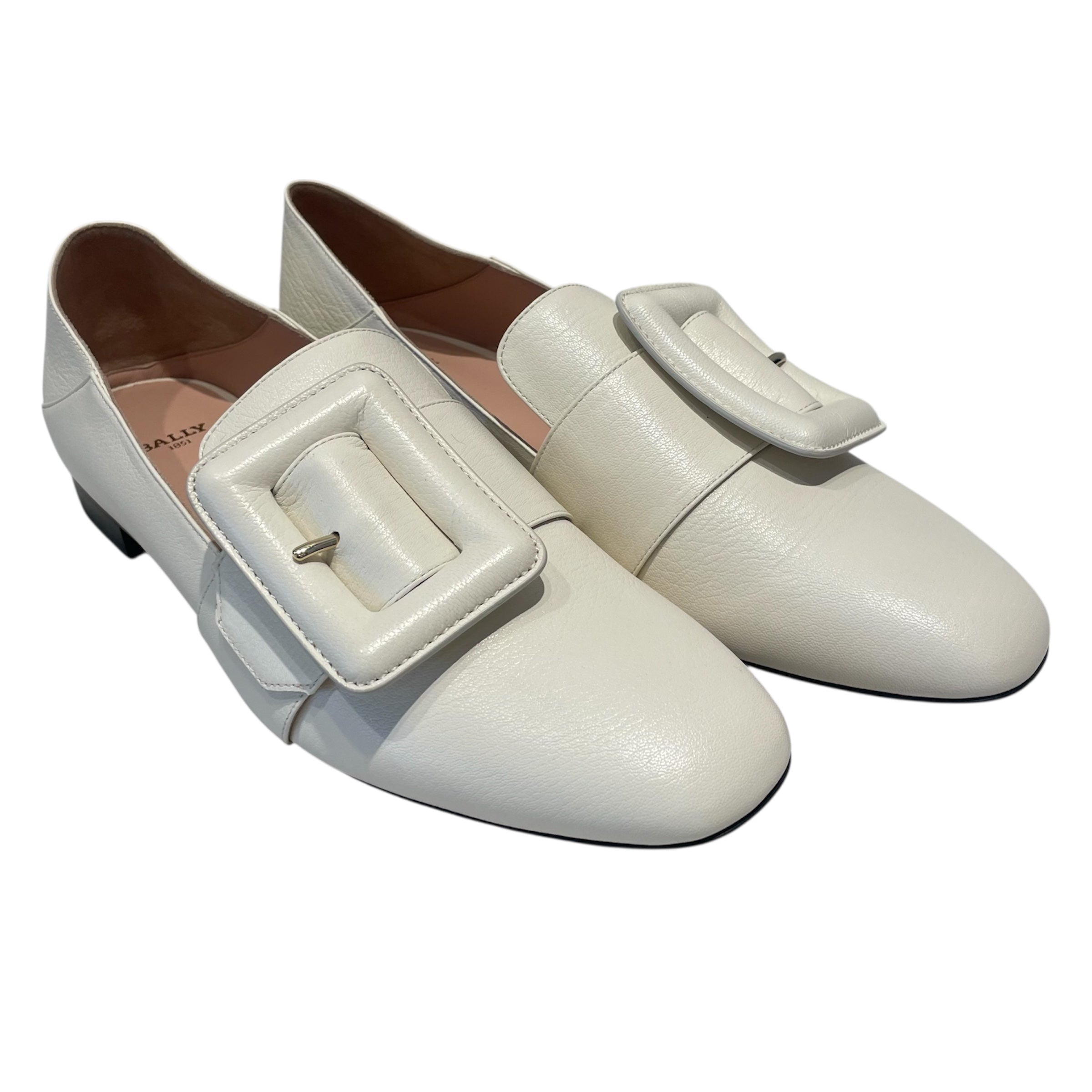 BALLY/Flat Shoes/US 8.5/CRM/Leather Loafer Oversizd Buckle view 1