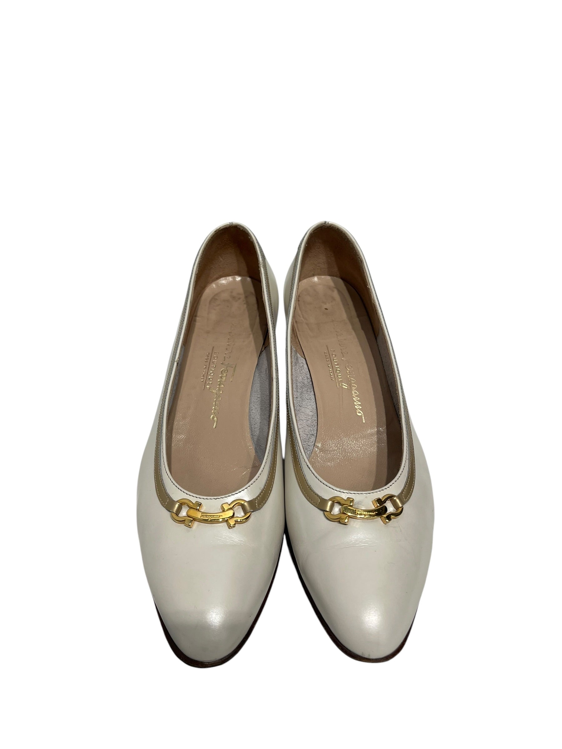 Salvatore Ferragamo/Flat Shoes/US 8.5/Leather/WHT/GOLD CHAIN view 4