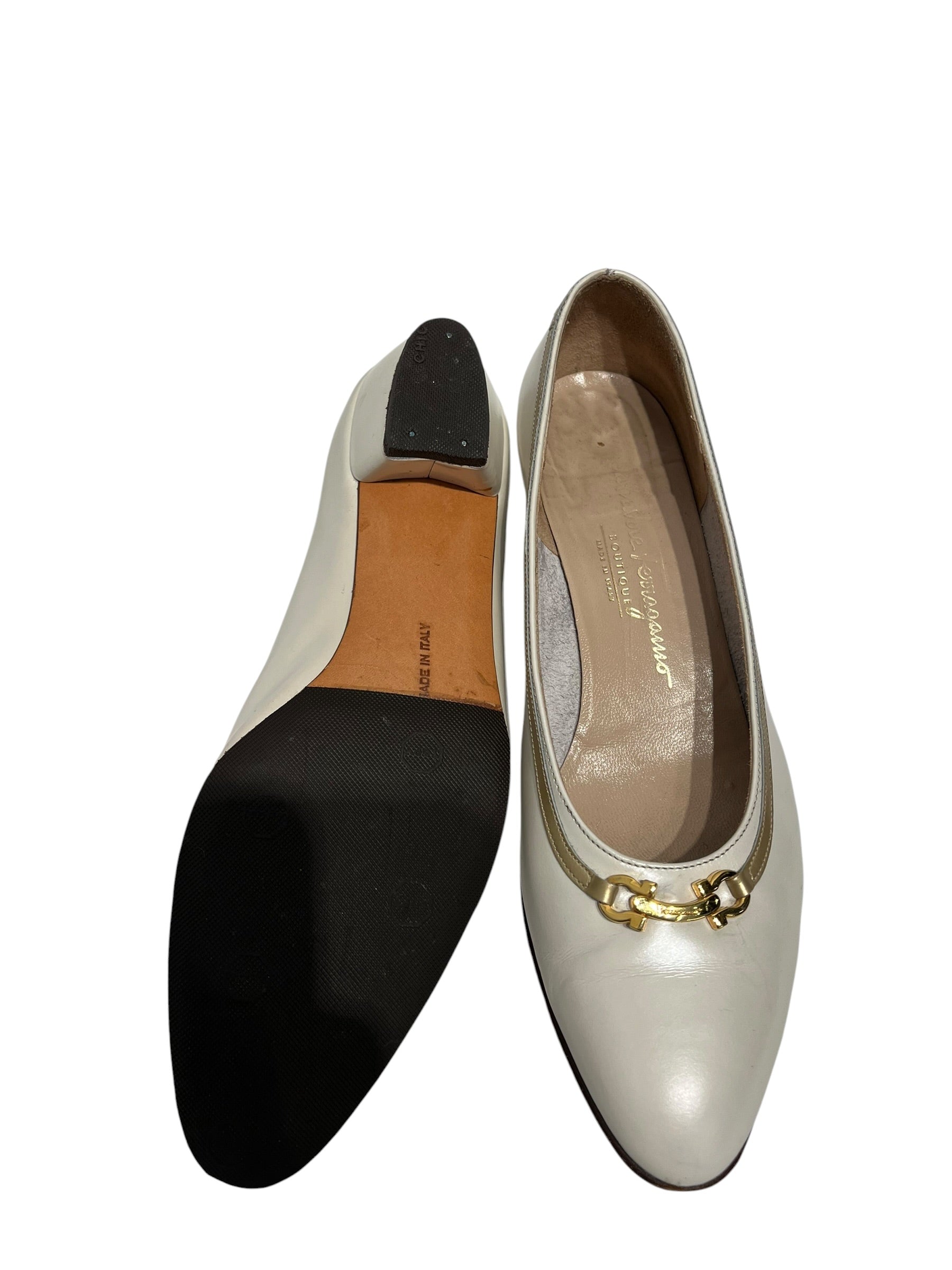 Salvatore Ferragamo/Flat Shoes/US 8.5/Leather/WHT/GOLD CHAIN view 6