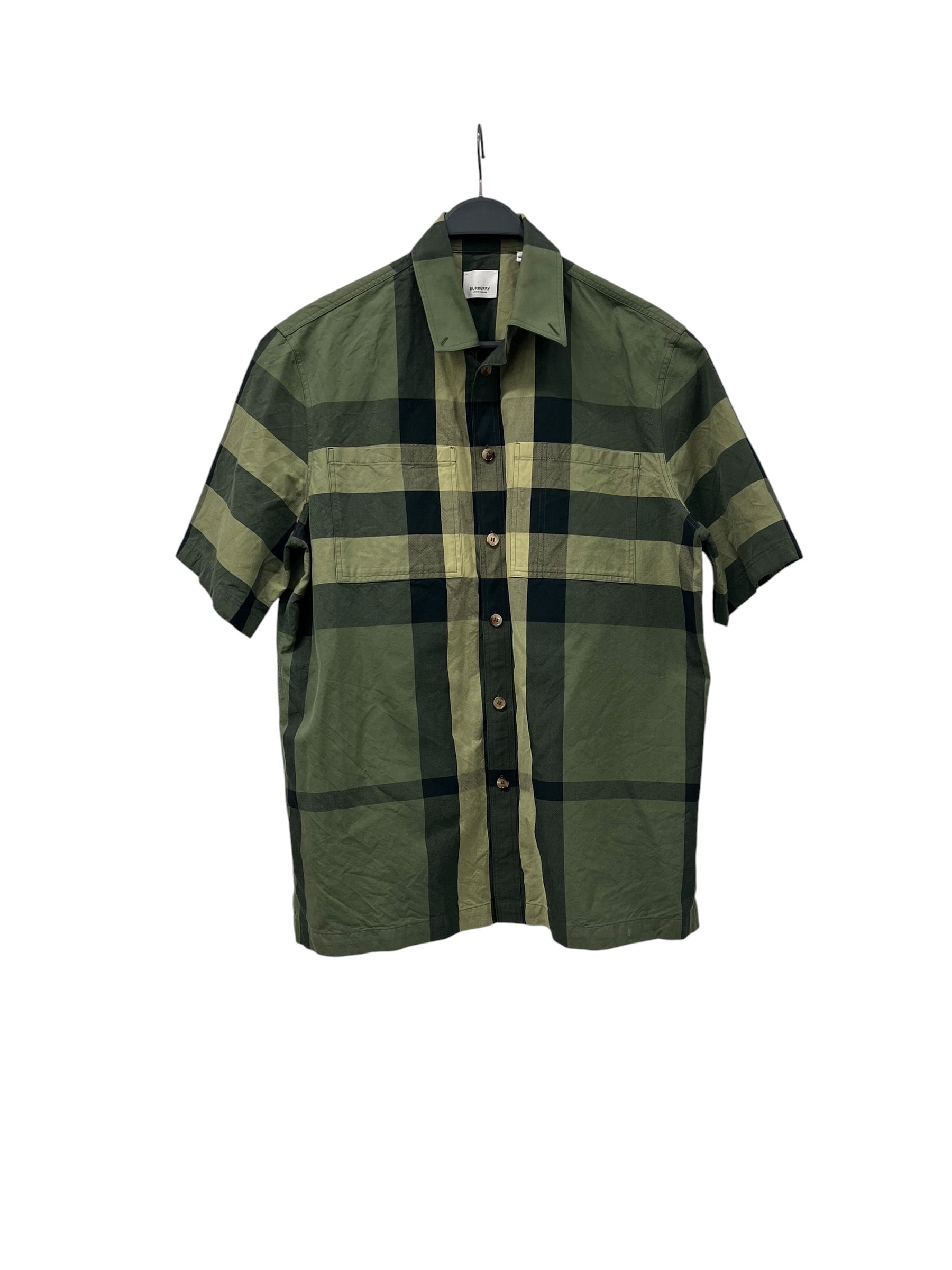 BURBERRY LONDON/SS Shirt/M/Cotton/GRN/Open Coller/Plaid/EXPLODED CHECKER PANEL view 1