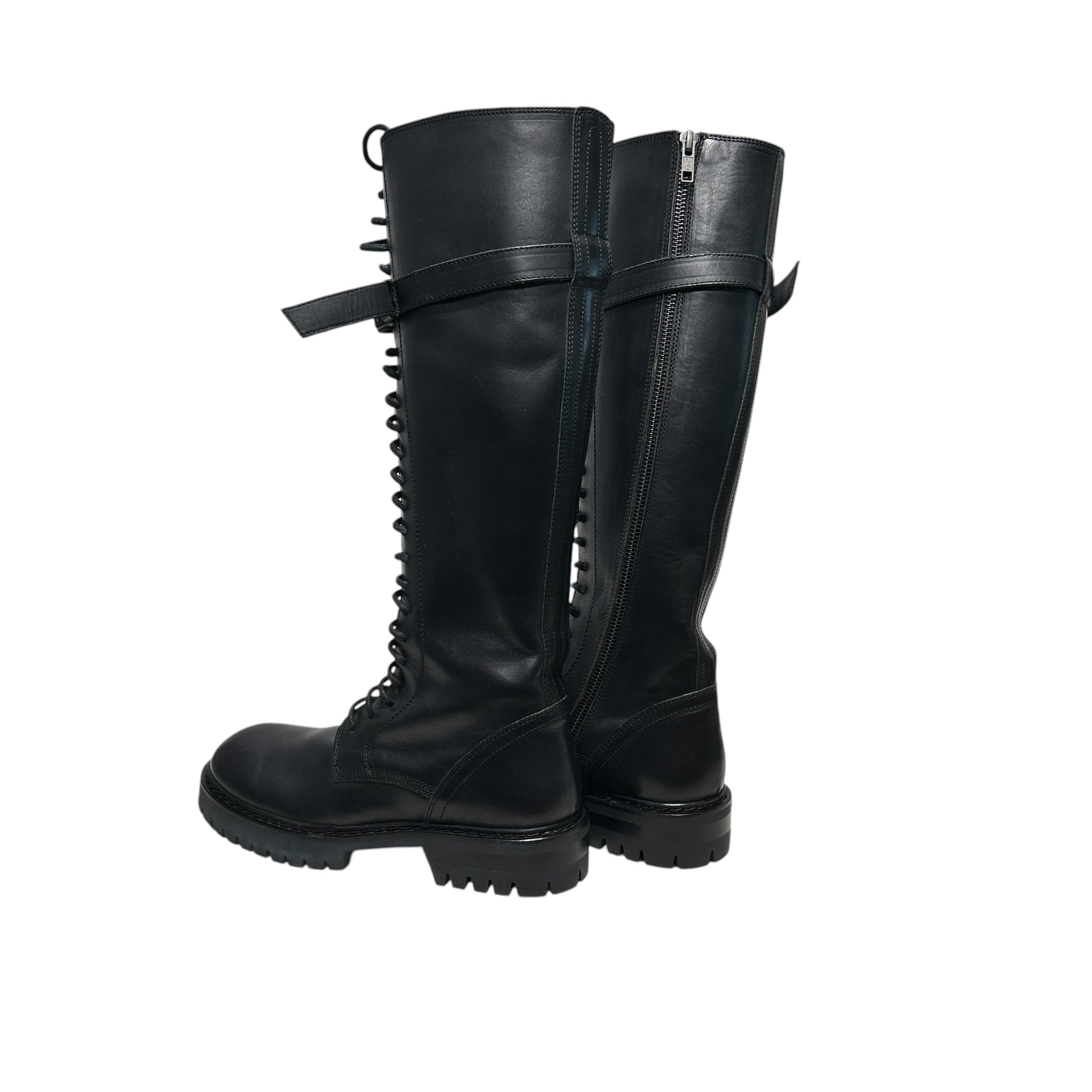 ANN DEMEULEMEESTER/Lace Up Boots/EU 38/Leather/BLK/KNEE HIGH LACEUP STRAP TOP view 2